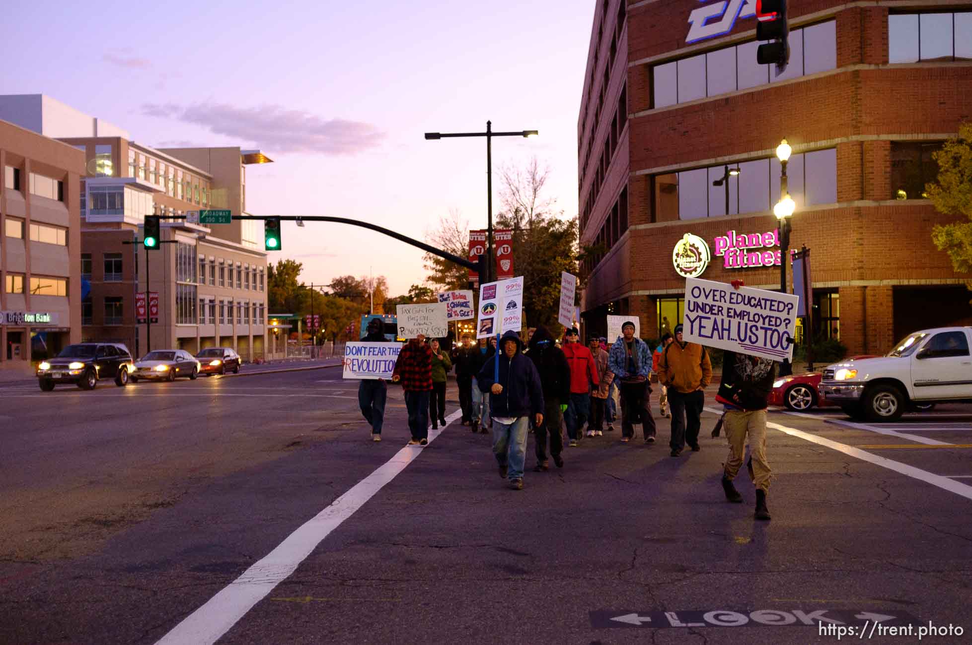 Trent Nelson  |  The Salt Lake Tribune
About two dozen protesters with Occupy Salt Lake marched from Pioneer Park to the Public Safety Building in Salt Lake City, Utah on Wednesday, October 26, 2011. They lit candles to show appreciation for the Salt Lake City police, but to protest the actions of the police in Oakland (California).