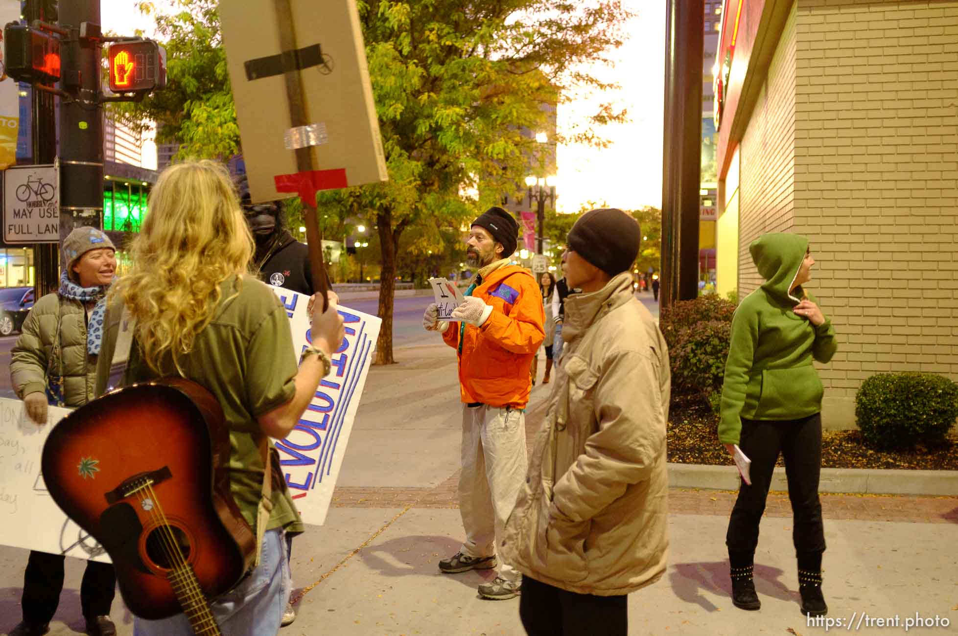 Trent Nelson  |  The Salt Lake Tribune
About two dozen protesters with Occupy Salt Lake marched from Pioneer Park to the Public Safety Building in Salt Lake City, Utah on Wednesday, October 26, 2011. They lit candles to show appreciation for the Salt Lake City police, but to protest the actions of the police in Oakland (California).