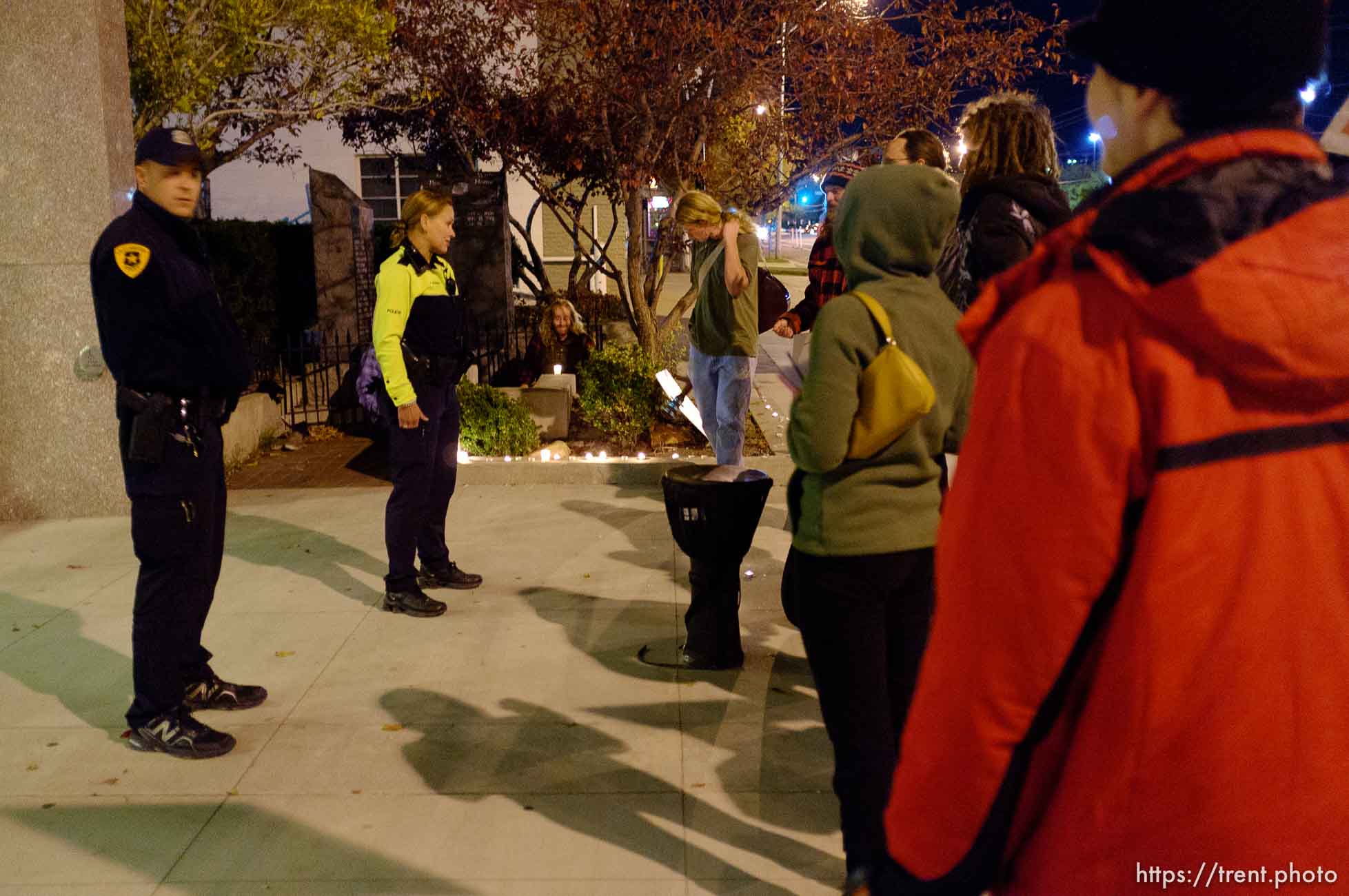 Trent Nelson  |  The Salt Lake Tribune
About two dozen protesters with Occupy Salt Lake marched from Pioneer Park to the Public Safety Building in Salt Lake City, Utah on Wednesday, October 26, 2011. They lit candles to show appreciation for the Salt Lake City police, but to protest the actions of the police in Oakland (California).