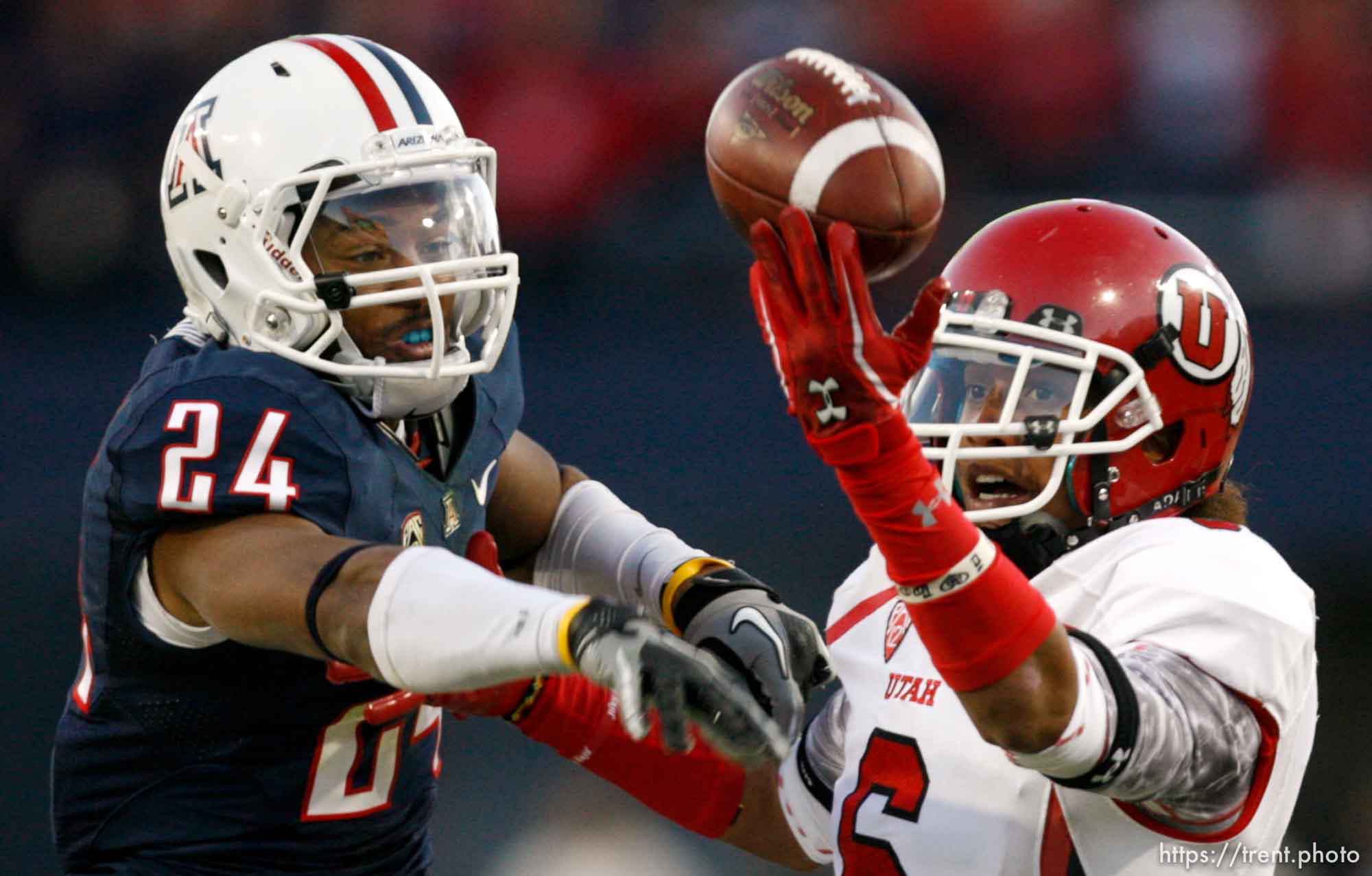 Trent Nelson  |  The Salt Lake Tribune
Arizona cornerback Trevin Wade was called for pass interference on Utah receiver Dres Anderson during the first half as Utah faces Arizona, college football at Arizona Stadium in Tucson, Arizona, Saturday, November 5, 2011.