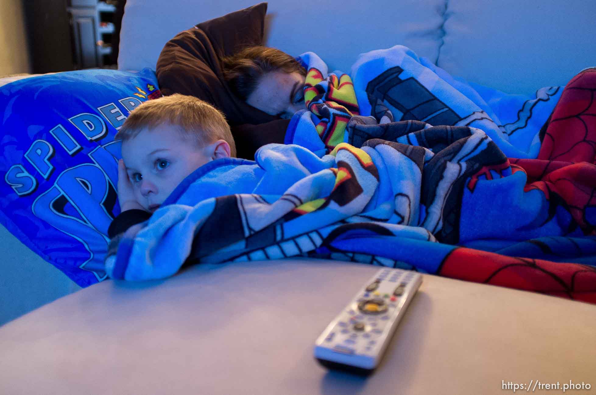 Trent Nelson  |  The Salt Lake Tribune
After a long day of school and work, Jen Carver falls asleep for a quick nap as her son T.J. watches television Thursday, March 29, 2012 in Ogden, Utah. U.S. Army veteran Jen Carver served two tours in Iraq and is now a full time college student with an on-campus job while raising her 4-year-old son.