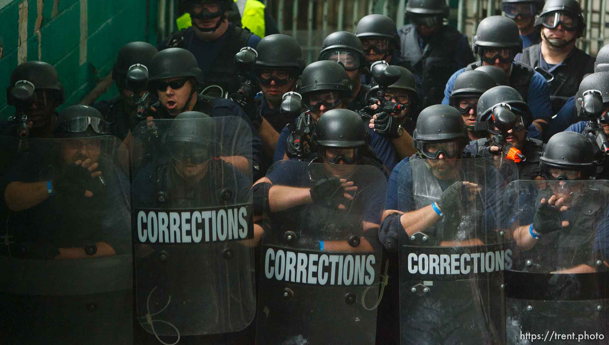 Trent Nelson  |  The Salt Lake Tribune
A Federal Bureau of Prisons CERT team clears a cell block during a training scenario at the Mock Prison Riot, Wednesday, May 9, 2012 at the West Virginia Penitentiary in Moundsville, West Virginia.