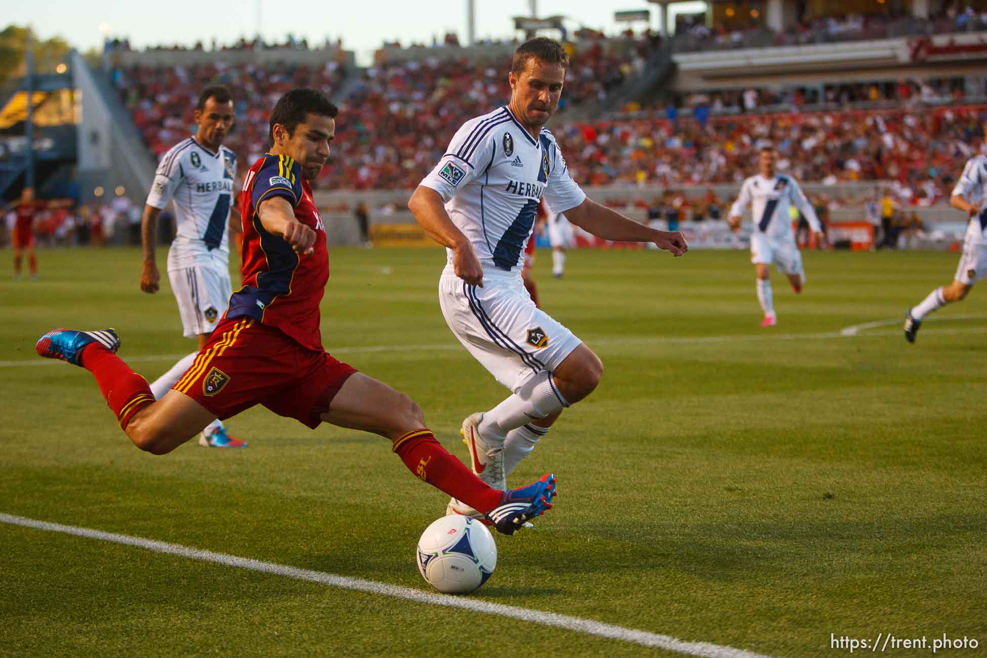 Trent Nelson  |  The Salt Lake Tribune
RSL's Tony Beltran takes a shot as Real Salt Lake hosts the L.A. Galaxy, MLS Soccer at Rio Tinto Stadium Wednesday, June 20, 2012 in Salt Lake City, Utah.