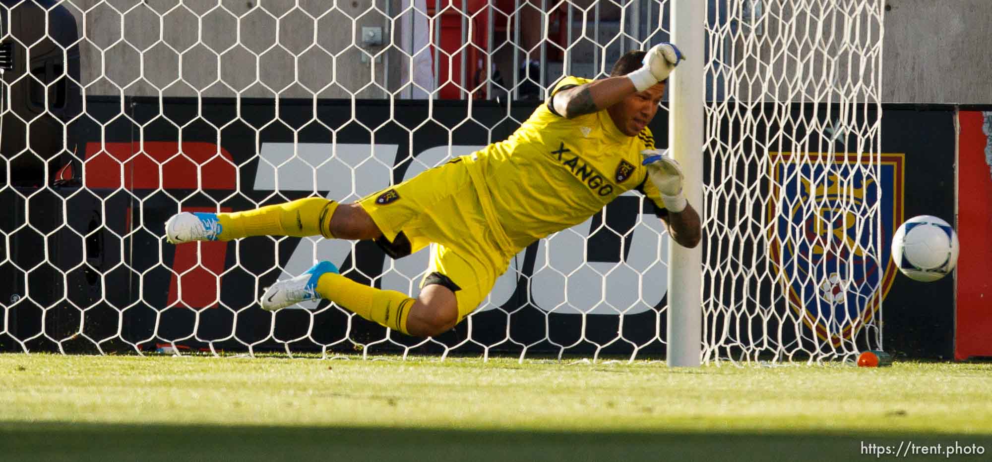 Trent Nelson  |  The Salt Lake Tribune
RSL goalkeeper Nick Rimando leaps for a save as Real Salt Lake hosts the L.A. Galaxy, MLS Soccer at Rio Tinto Stadium Wednesday, June 20, 2012 in Salt Lake City, Utah.