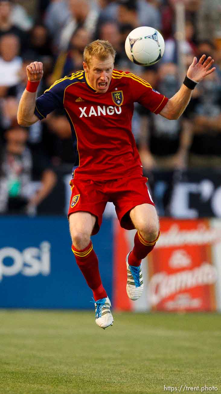 Trent Nelson  |  The Salt Lake Tribune
RSL's Nat Borchers fields the ball as Real Salt Lake hosts the L.A. Galaxy, MLS Soccer at Rio Tinto Stadium Wednesday, June 20, 2012 in Salt Lake City, Utah.