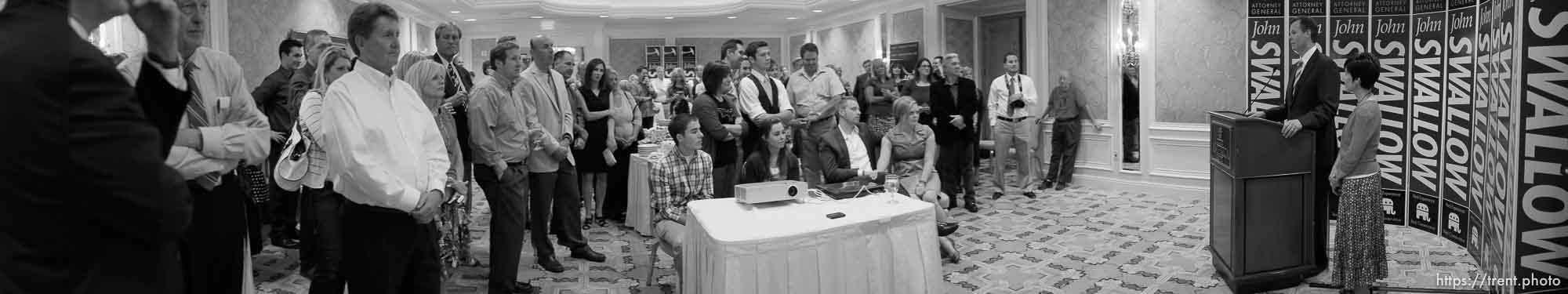 Trent Nelson  |  The Salt Lake Tribune
Utah Attorney General candidate John Swallow makes his victory speech on the night of the primary election, at the Little America Hotel in Salt Lake City, Utah, Tuesday, June 26, 2012. Swallow's wife, Suzanne Swallow is at right.