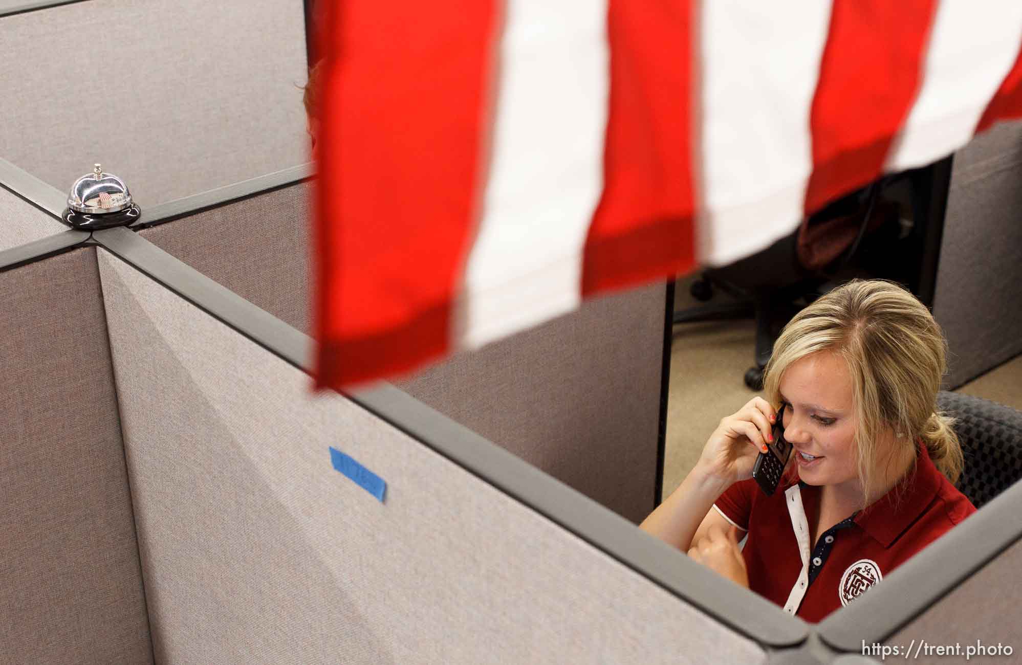 Trent Nelson  |  The Salt Lake Tribune
Romney campaign volunteer Kylie Cobb makes a call on behalf of Presidential candidate Mitt Romney at a call center in Orem, Utah on Thursday, July 19, 2012.