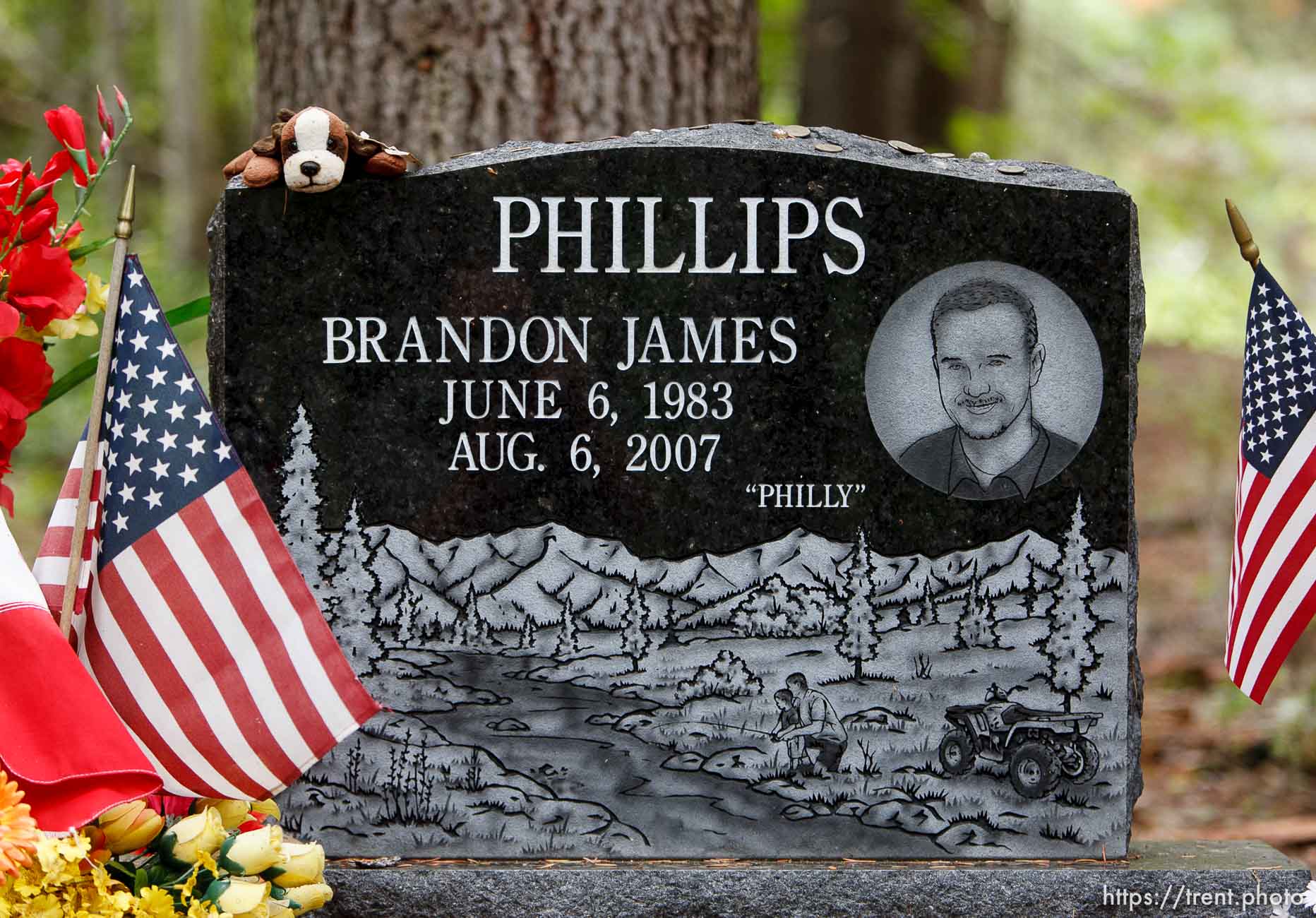 Trent Nelson  |  The Salt Lake City
At the memorial to six miners and three rescuers who died in the 2007 Crandall Canyon Mine disaster near Huntington, Utah, a marker for Brandon James Phillips. Photographed on Wednesday, August 1, 2012.