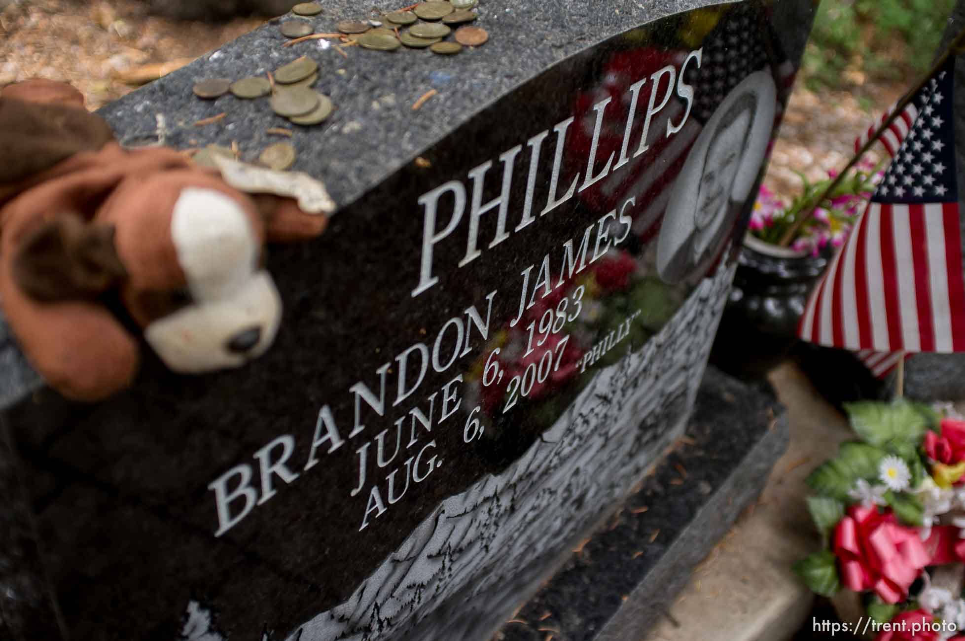 Trent Nelson  |  The Salt Lake City
At the memorial to six miners and three rescuers who died in the 2007 Crandall Canyon Mine disaster near Huntington, Utah, a marker for Brandon James Phillips. Photographed on Wednesday, August 1, 2012.