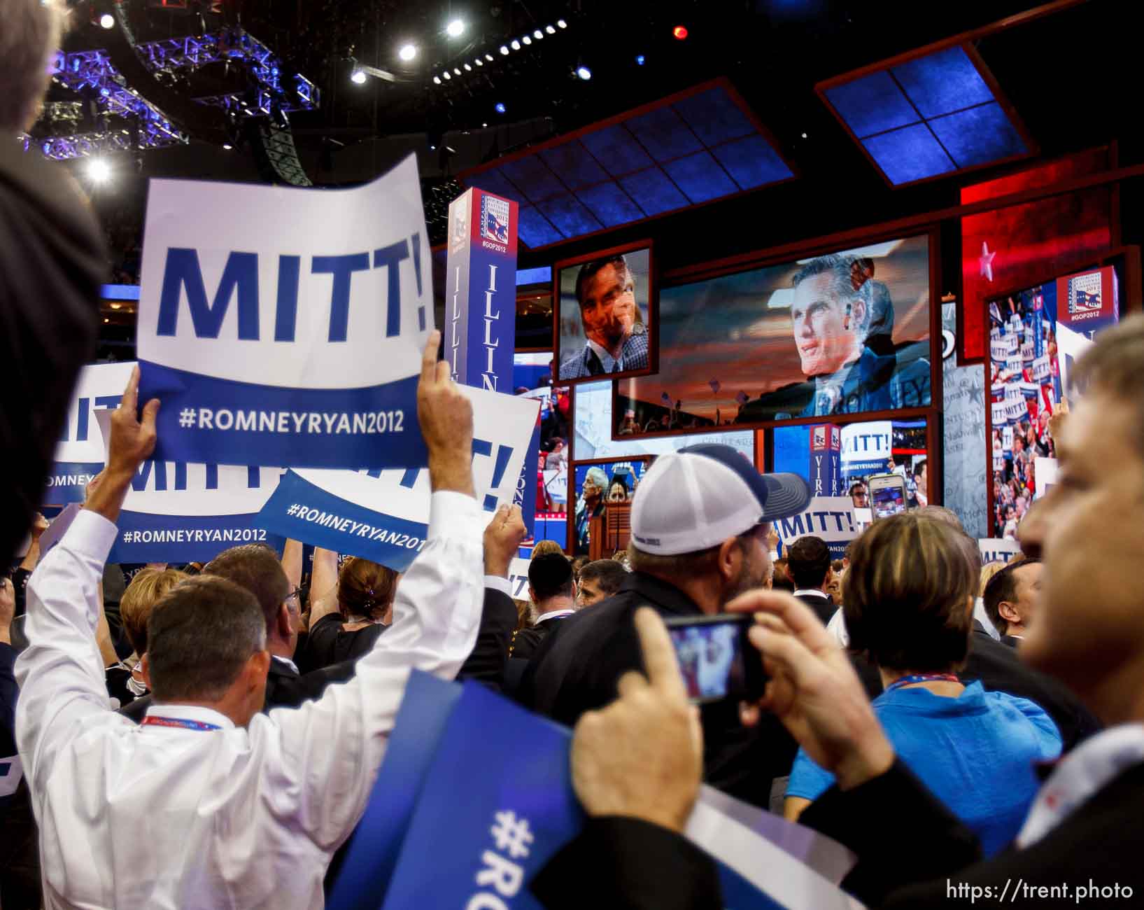 Trent Nelson  |  The Salt Lake Tribune
Mitt Romney secures the votes needed for the nomination of the Republican Party on the first day of the Republican National Convention in Tampa, Florida, Tuesday, August 28, 2012.