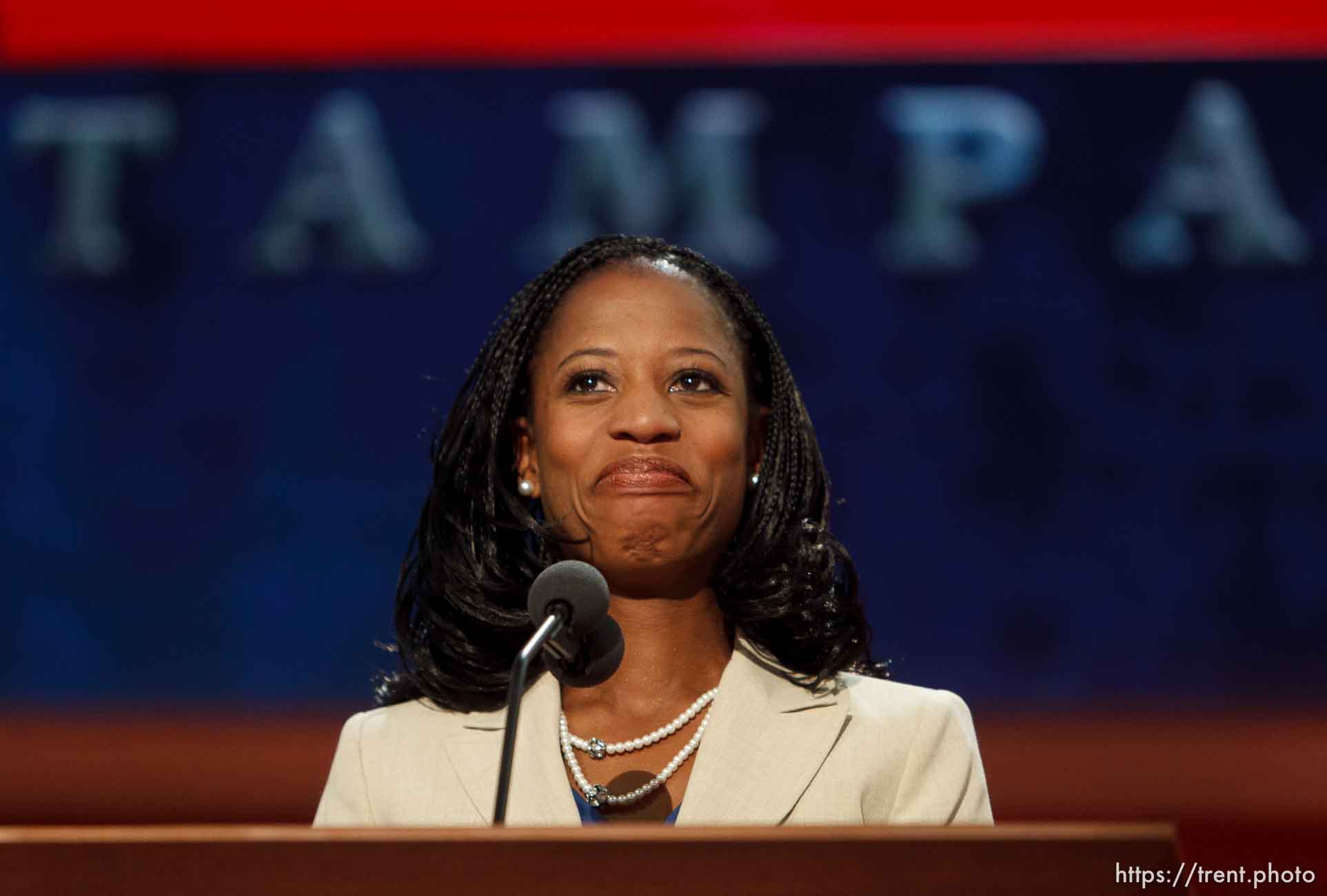 Trent Nelson  |  The Salt Lake Tribune
Utah congressional candidate Mia Love speaks on the first day of the Republican National Convention in Tampa, Florida, Tuesday, August 28, 2012.