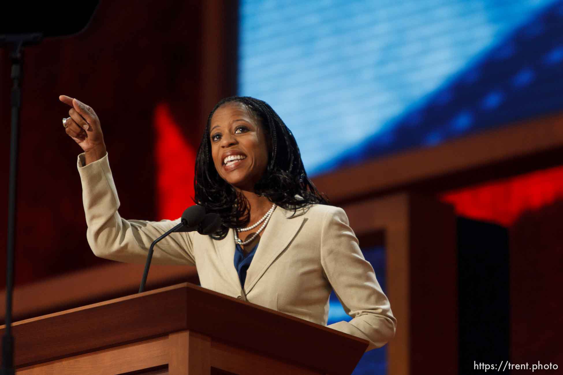 Trent Nelson  |  The Salt Lake Tribune
Utah congressional candidate Mia Love speaks on the first day of the Republican National Convention in Tampa, Florida, Tuesday, August 28, 2012.