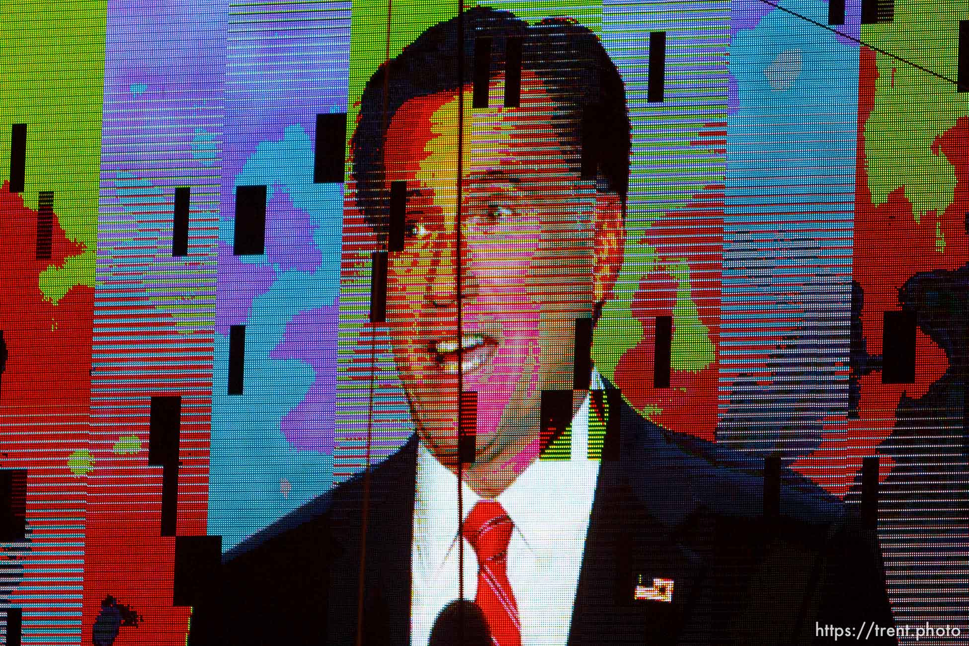 Trent Nelson  |  The Salt Lake Tribune
Images on the scoreboard LCD screen during Mitt Romney's speech at the Republican National Convention in Tampa, Florida, Thursday, August 30, 2012.