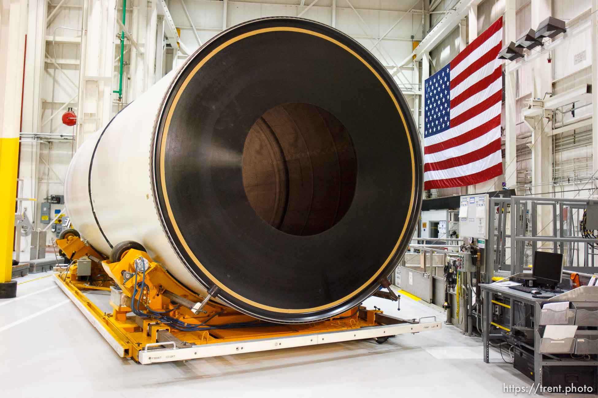 Trent Nelson  |  The Salt Lake Tribune
Part of a solid rocket booster for NASA's Space Launch System (SLS), on display at ATK Tuesday October 2, 2012 in Promontory, Utah.