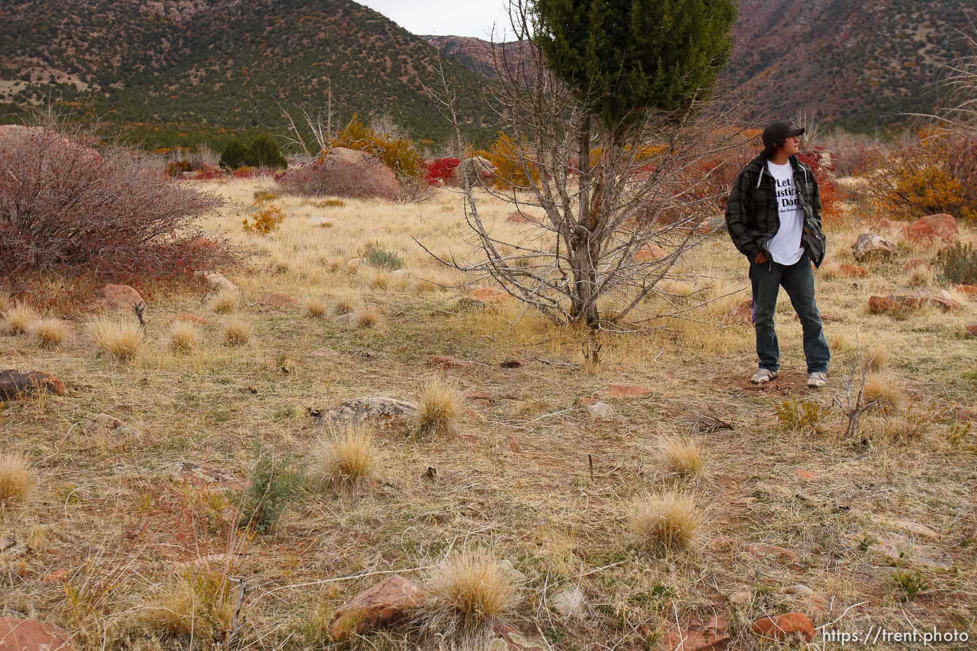 Trent Nelson  |  The Salt Lake Tribune
Charlie Lafferty at the spot he believes his cousin, Corey Kanosh's body ended up after he was shot by a Millard County deputy following a high speed chase. The family of Corey Kanosh held a press conference Tuesday October 23, 2012 in Kanosh, Utah, seeking answers in Kanosh's death.