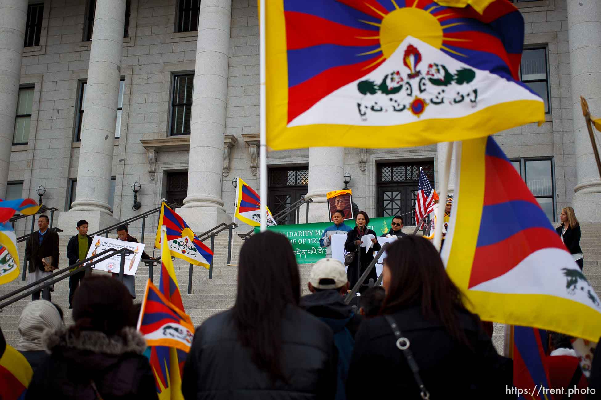 Trent Nelson  |  The Salt Lake Tribune
Approximately sixty people turned out to show their support for human rights inTibet Wednesday October 24, 2012 at the state capitol in Salt Lake City, Utah. The rally was part of the Flame of Truth Relay, a worldwide torch relay to highlight dozens of Tibetan self-immolations since 2009 and promote a response from the United Nations. Pema Chagzoetsang, president of the Utah Tibetan ASsociation