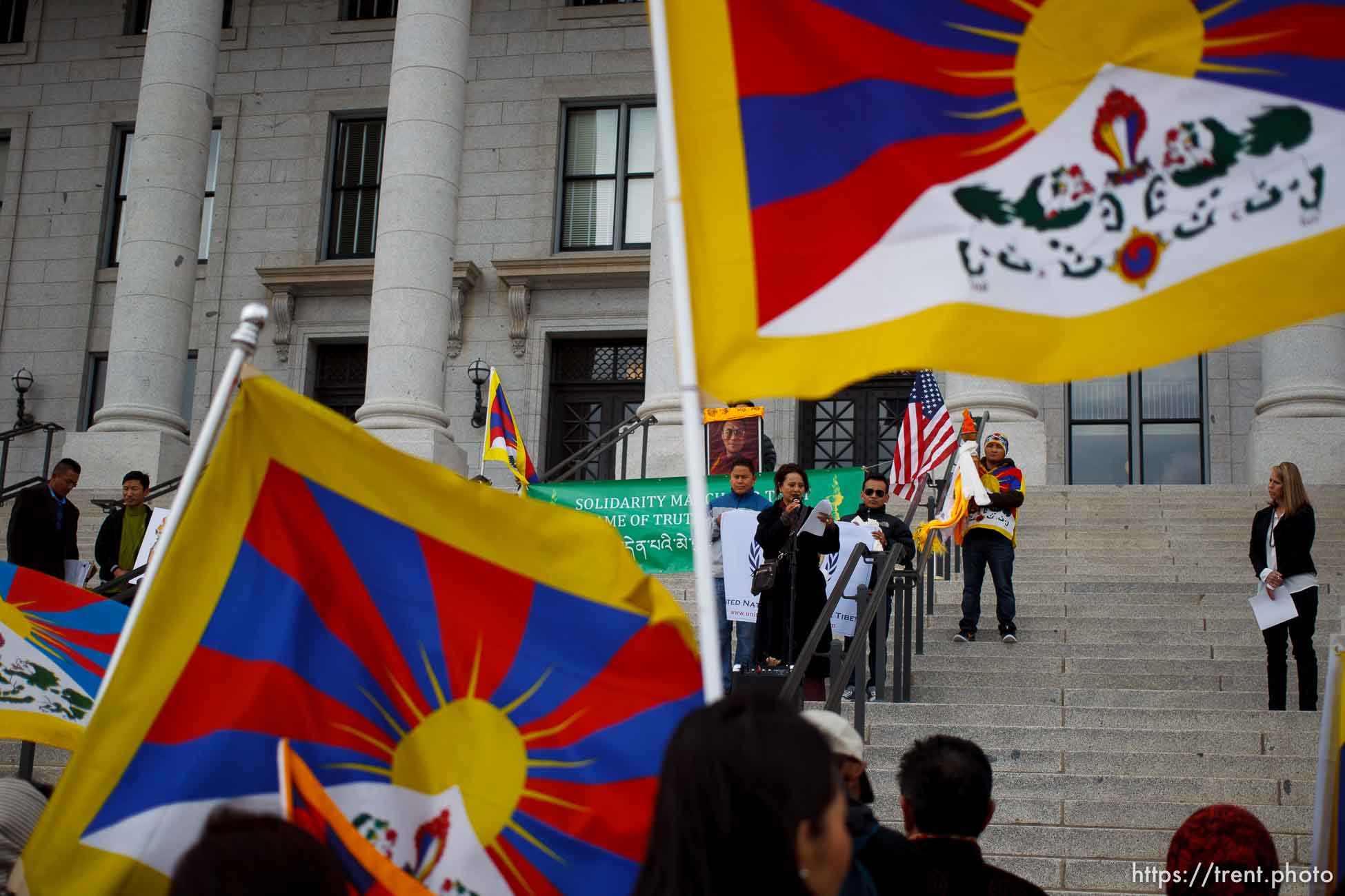 Trent Nelson  |  The Salt Lake Tribune
Approximately sixty people turned out to show their support for human rights inTibet Wednesday October 24, 2012 at the state capitol in Salt Lake City, Utah. The rally was part of the Flame of Truth Relay, a worldwide torch relay to highlight dozens of Tibetan self-immolations since 2009 and promote a response from the United Nations. Pema Chagzoetsang, president of the Utah Tibetan ASsociation