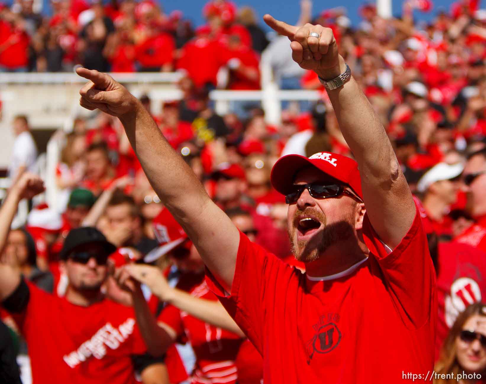 Trent Nelson  |  The Salt Lake Tribune
Utah fans cheer on their team as Utah hosts Washington State, college football at Rice-Eccles Stadium Saturday November 3, 2012 in Salt Lake City.