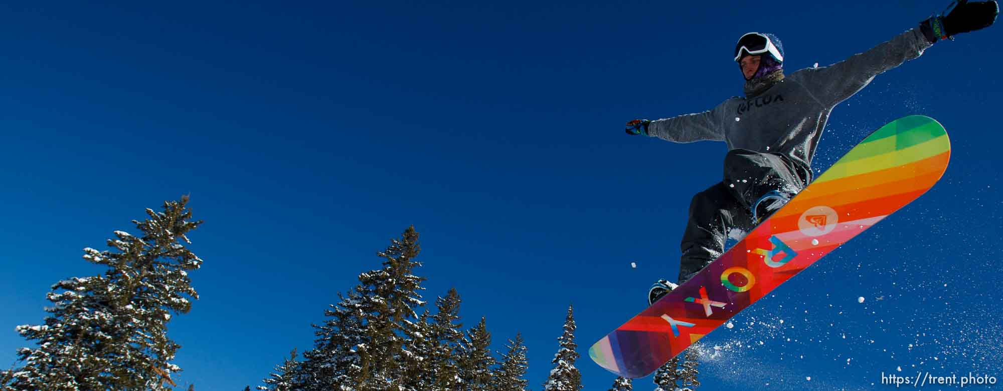 Trent Nelson  |  The Salt Lake Tribune
A snowboarder jumps off a rail on opening day at Brighton Ski Resort, Tuesday November 13, 2012 in Brighton.