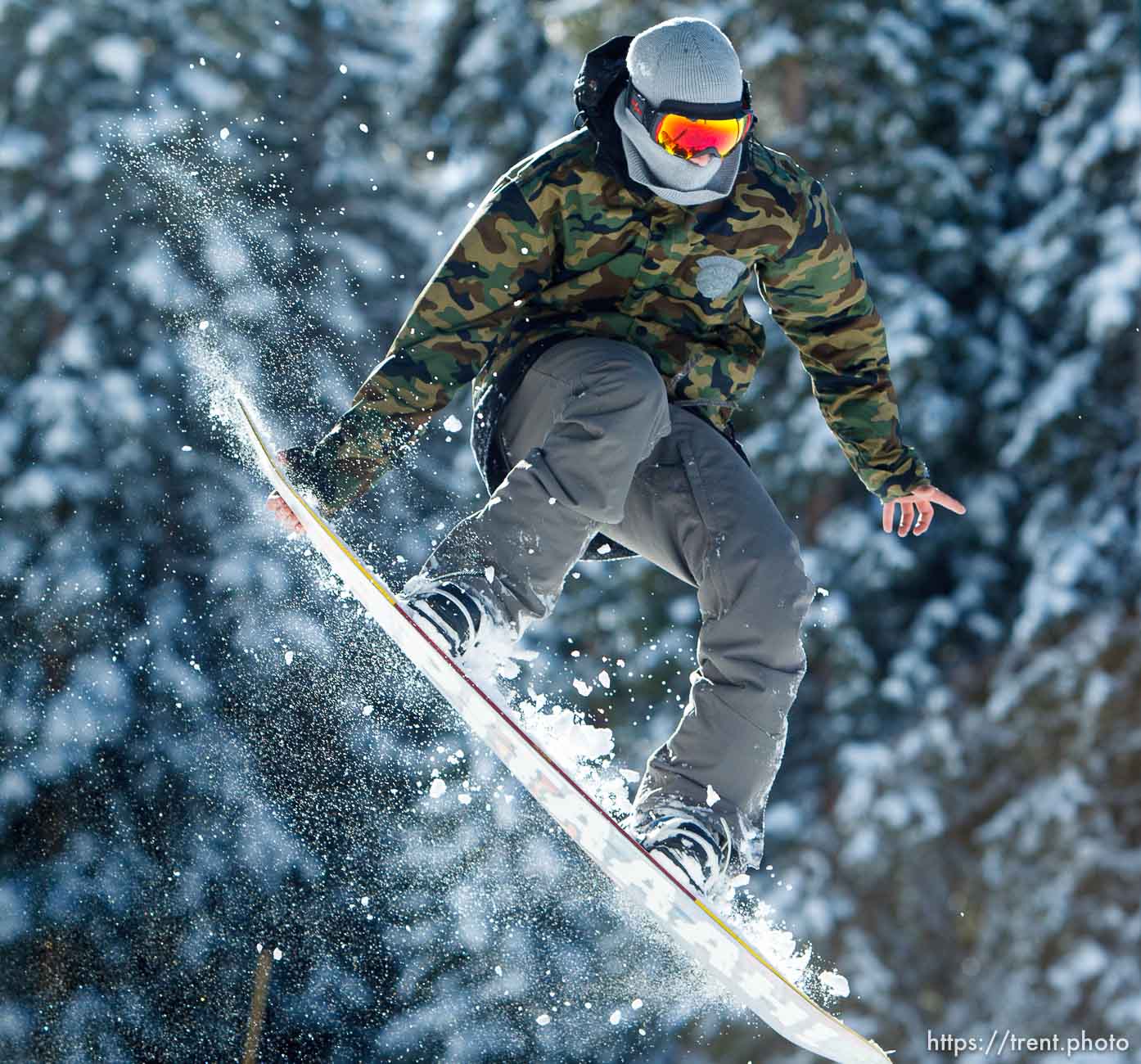 Trent Nelson  |  The Salt Lake Tribune
A snowboarder jumps off a rail on opening day at Brighton Ski Resort, Tuesday November 13, 2012 in Brighton.