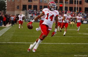 Trent Nelson  |  The Salt Lake Tribune
Utah Utes wide receiver Reggie Dunn (14) returns a kick for a touchdown in the fourth quarter as the Colorado Buffaloes host the University of Utah Utes, college football Friday November 23, 2012 in Boulder.