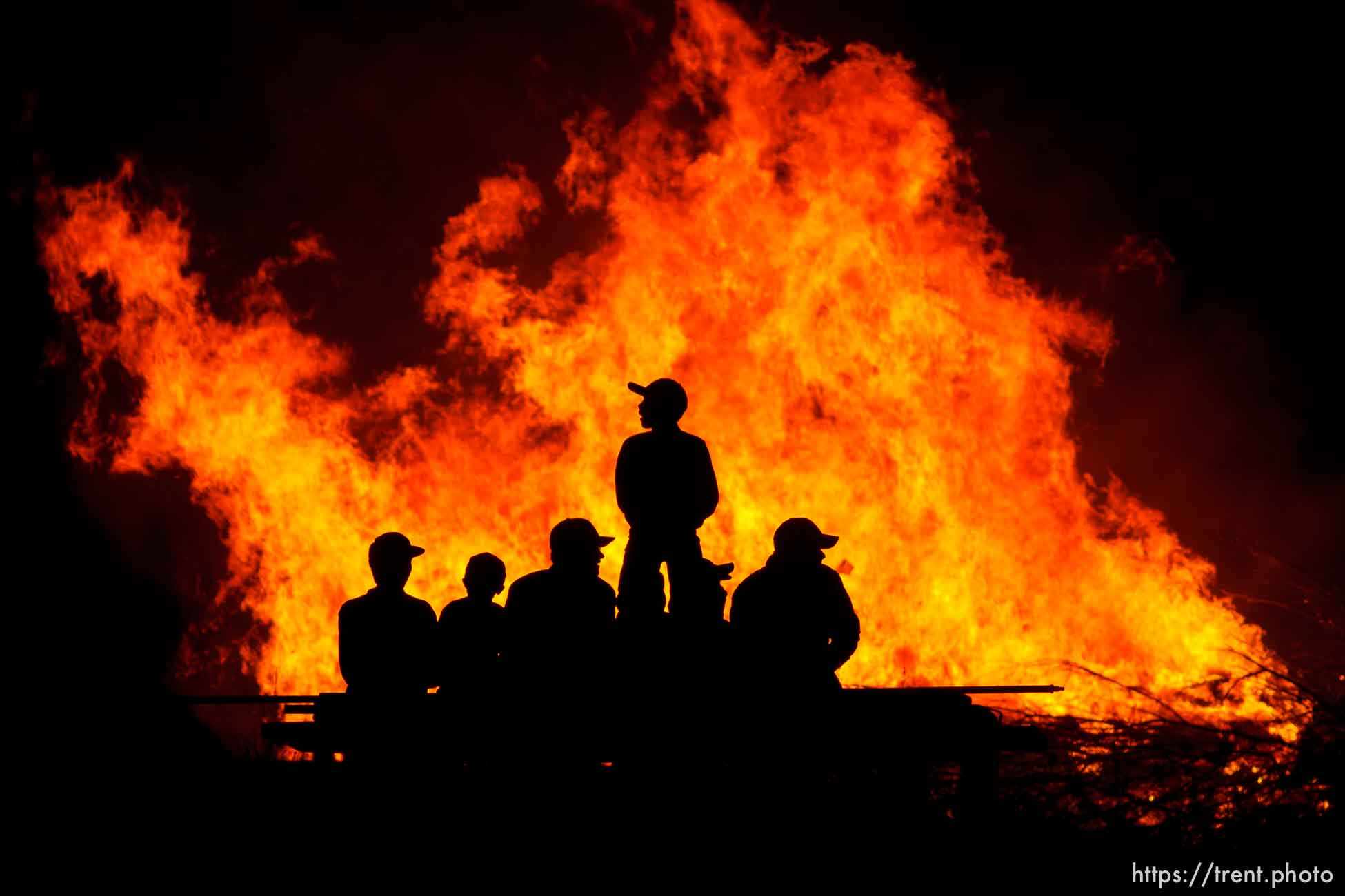 FLDS young men and boys watching a bonfire, Thursday November 29, 2012.