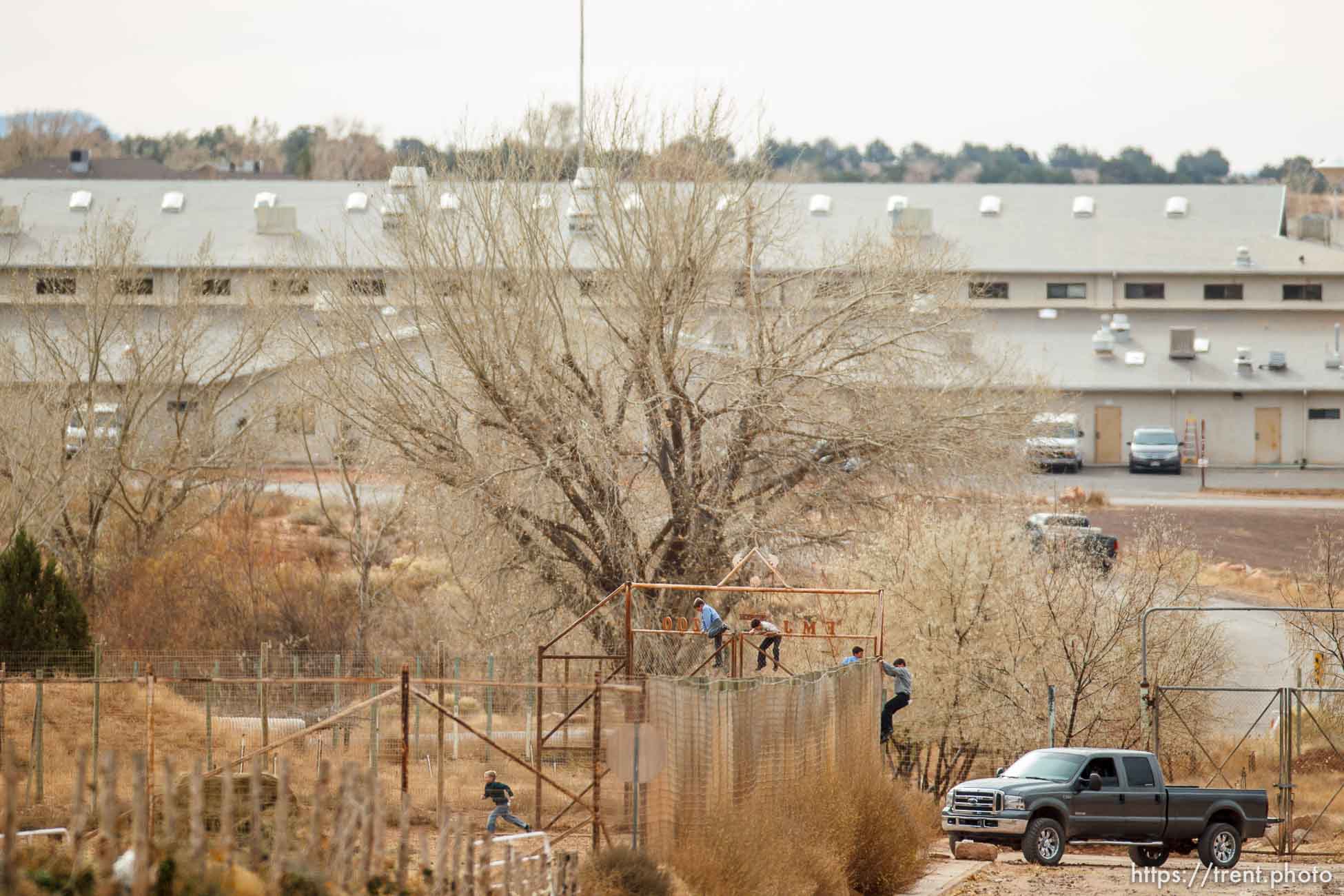 kids climbing gate to the zoo, Friday November 30, 2012.