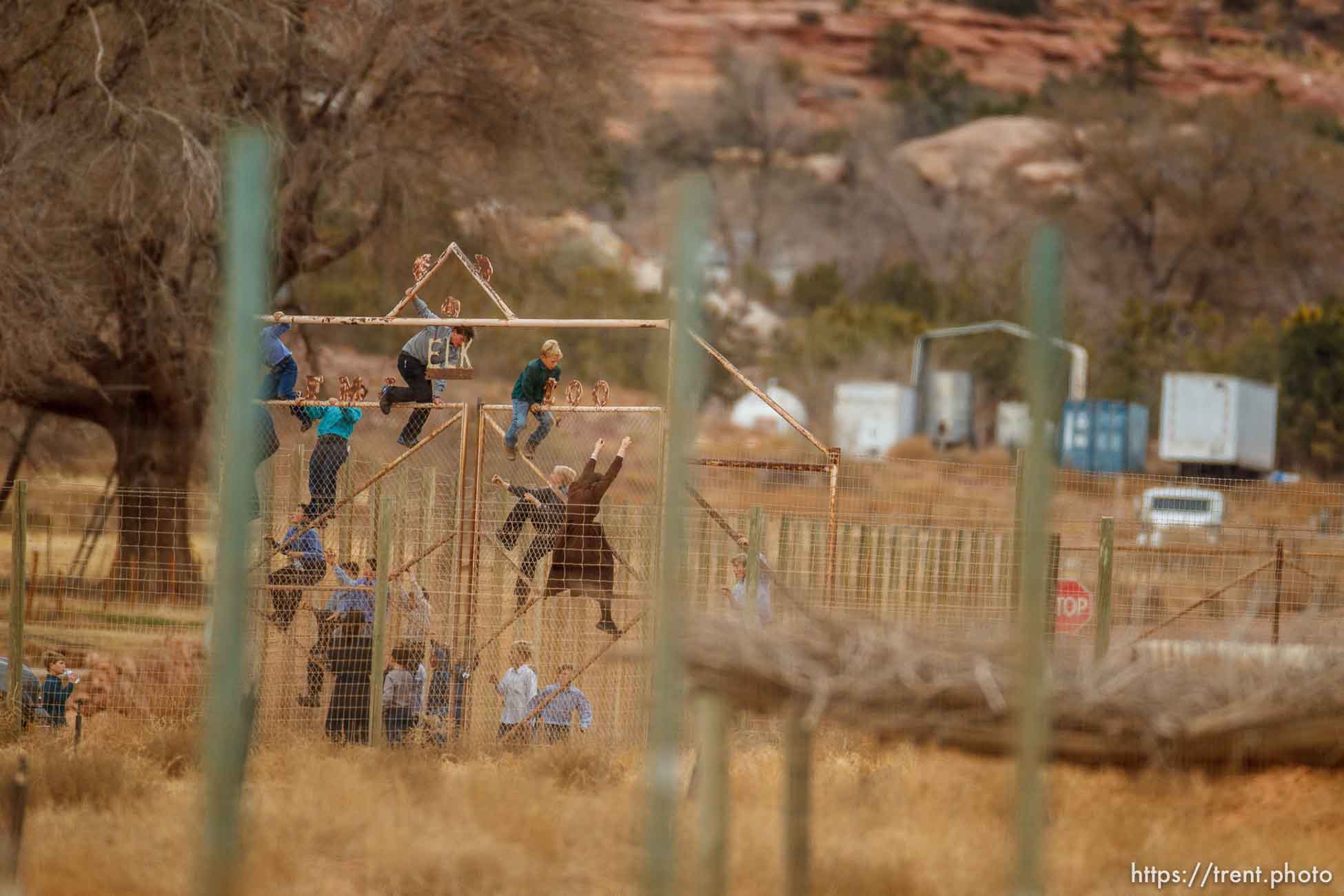 kids climbing gate to the zoo, Friday November 30, 2012.