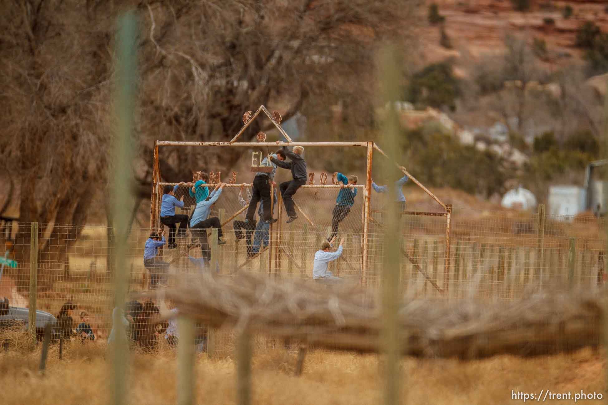 kids climbing gate to the zoo, Friday November 30, 2012.