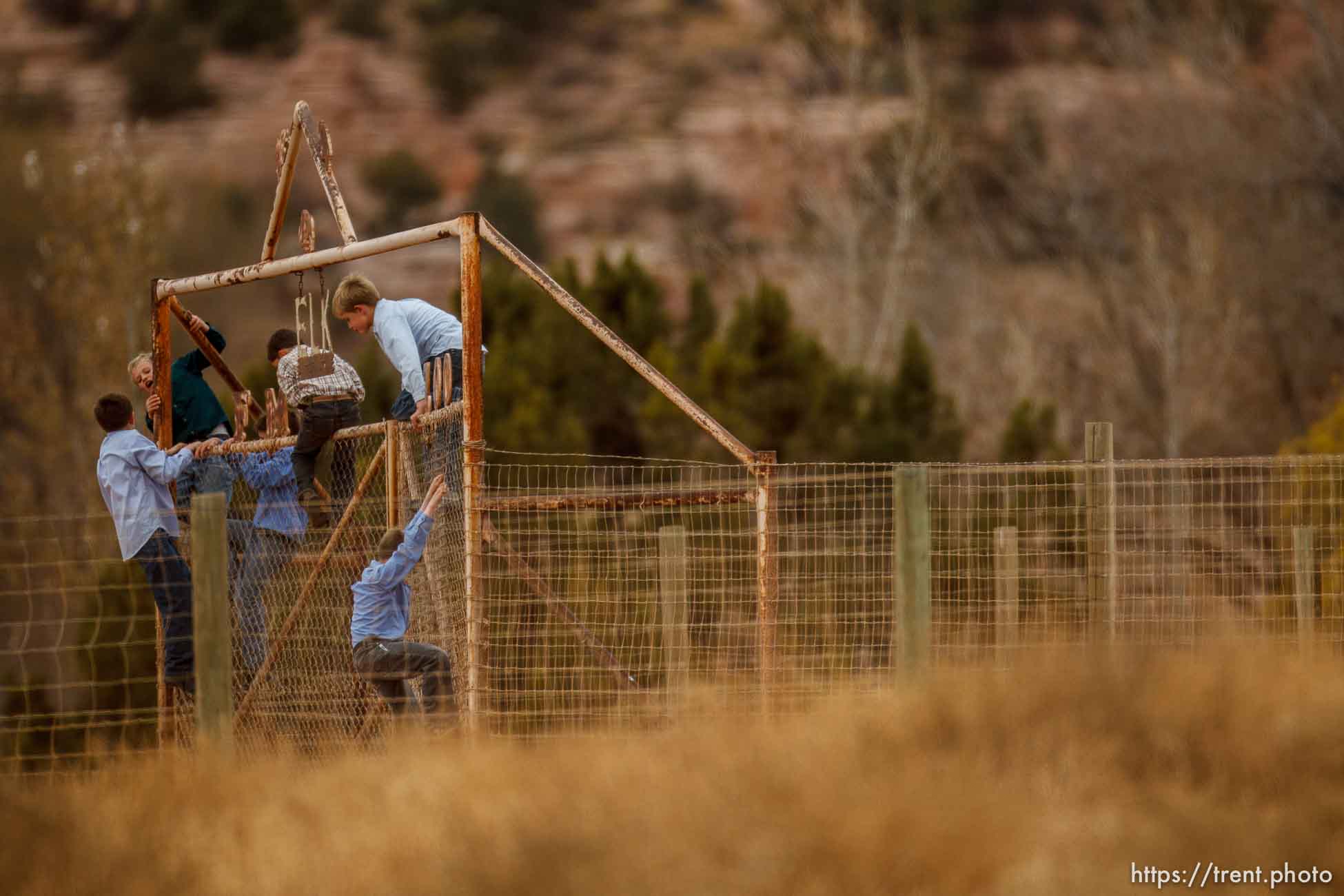 kids climbing gate to the zoo, Friday November 30, 2012.