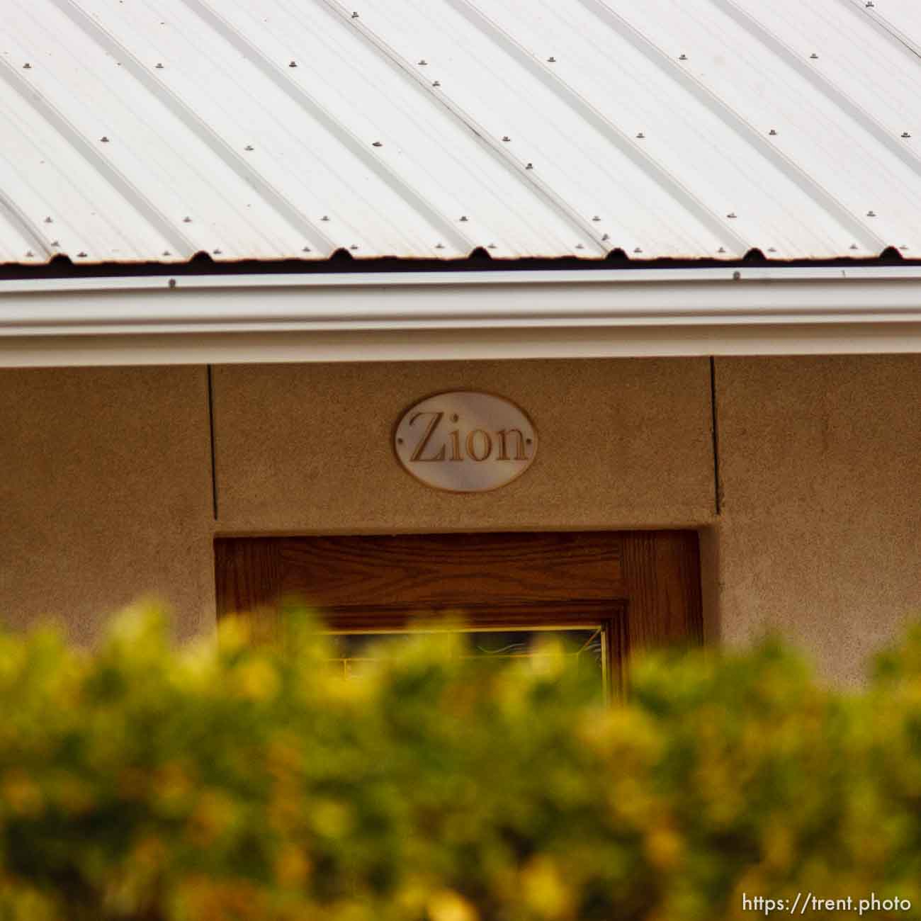 Zion sign over door, Friday November 30, 2012.