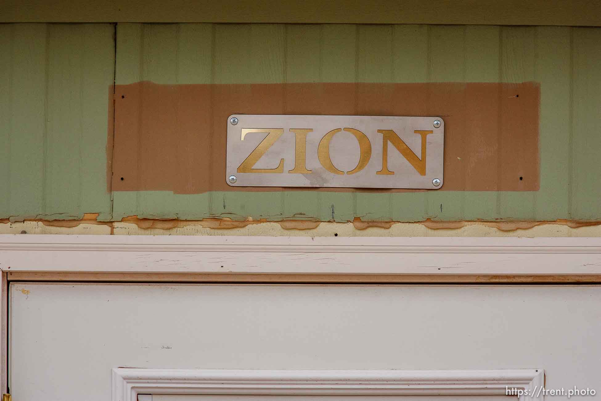 Zion sign over door, Friday November 30, 2012.