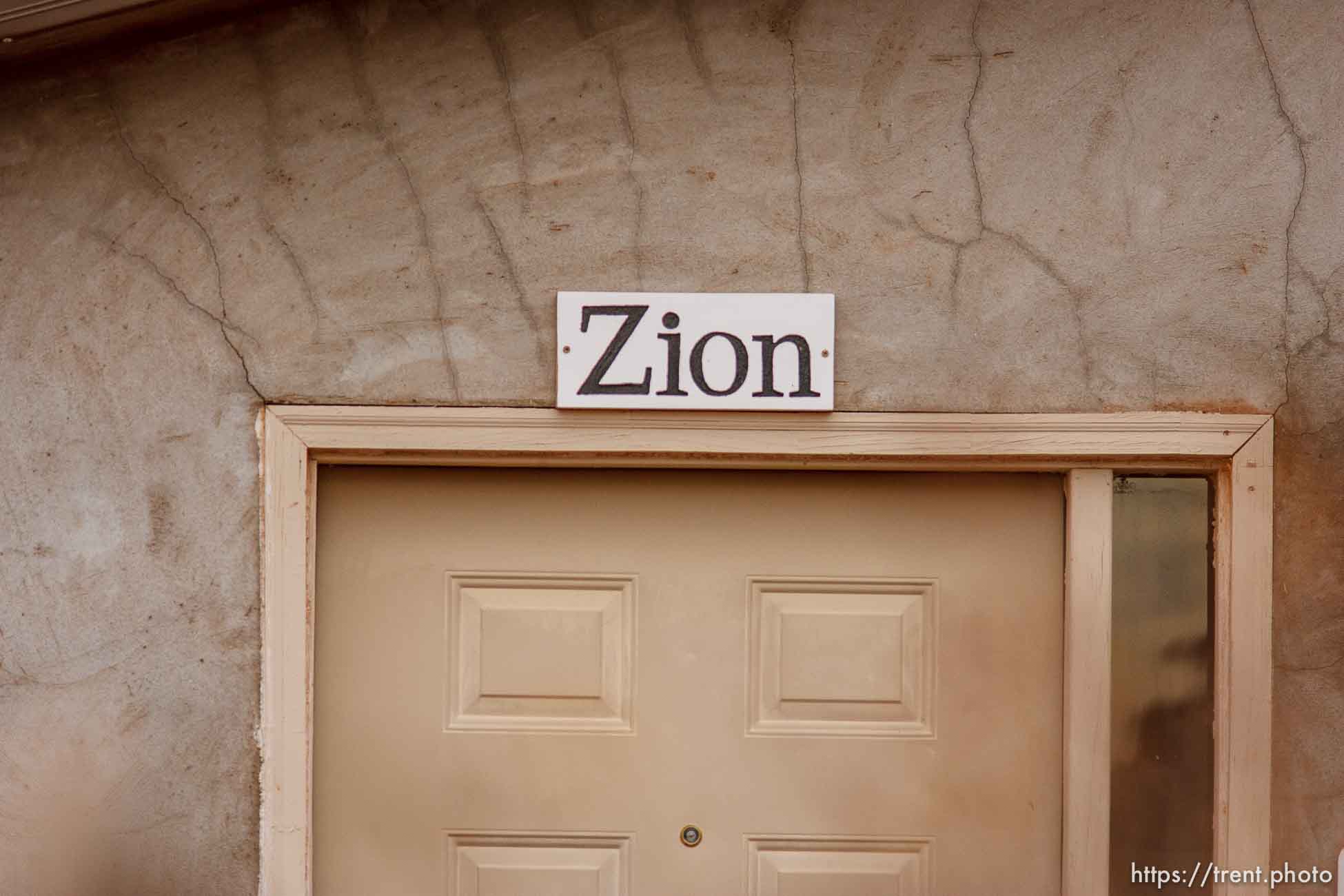 Zion sign over door, Friday November 30, 2012.