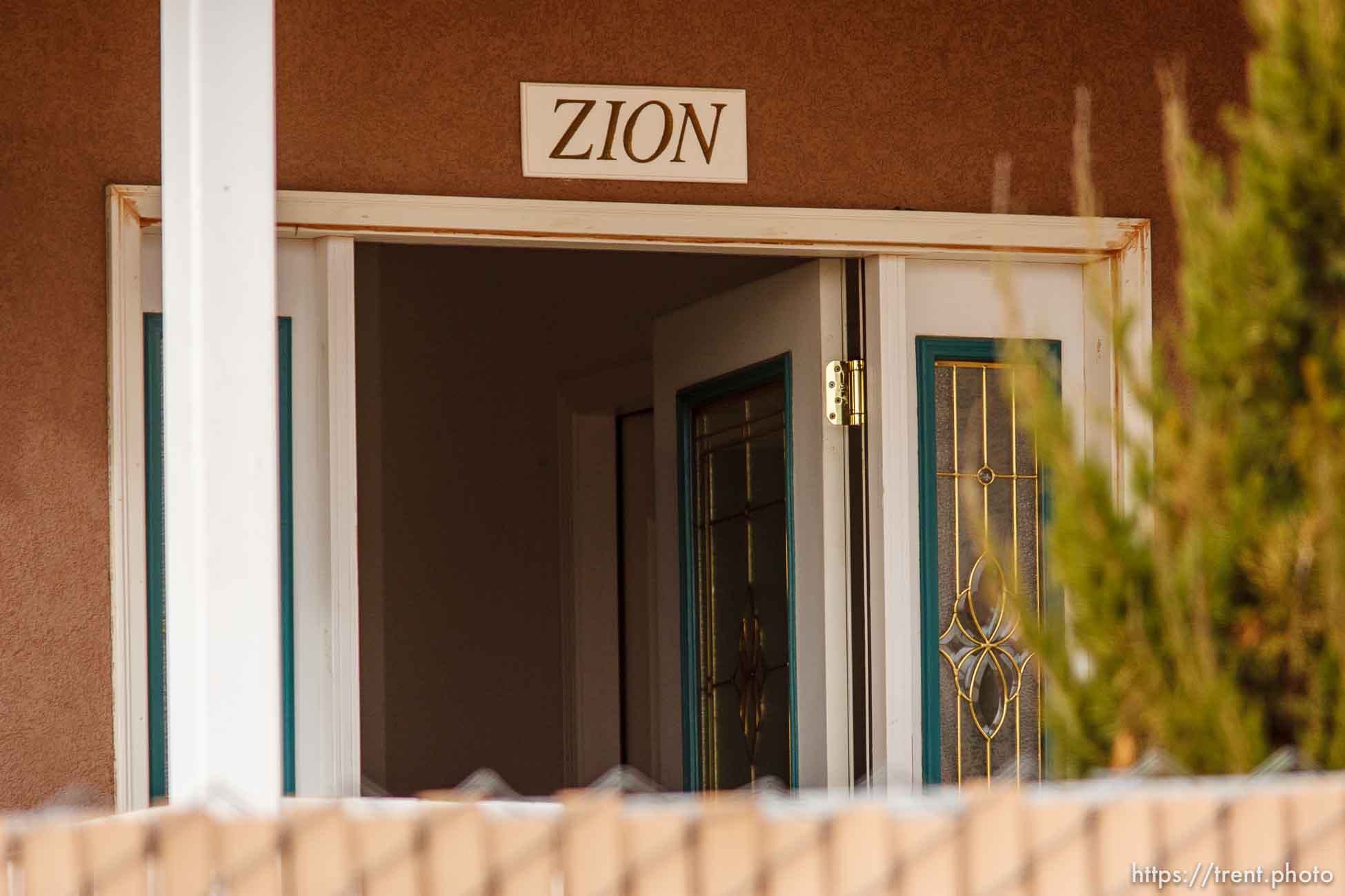 Zion sign over door, Friday November 30, 2012.