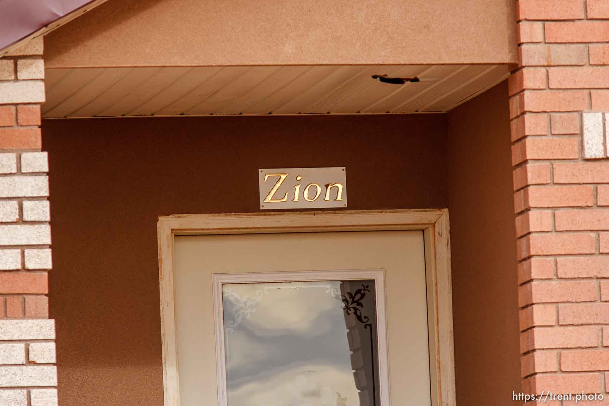 Zion sign over door, Friday November 30, 2012.