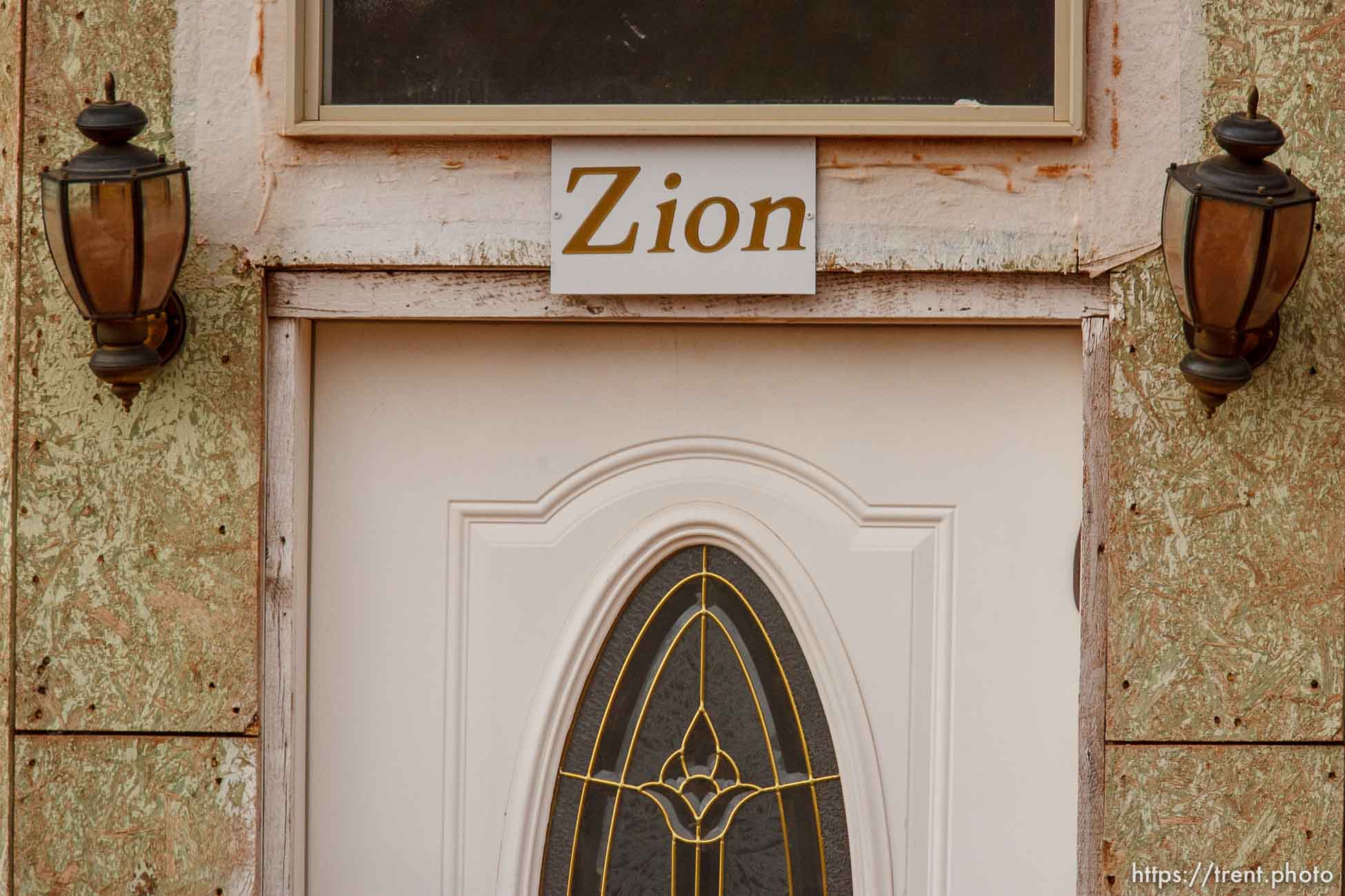 Zion sign over door, Friday November 30, 2012.