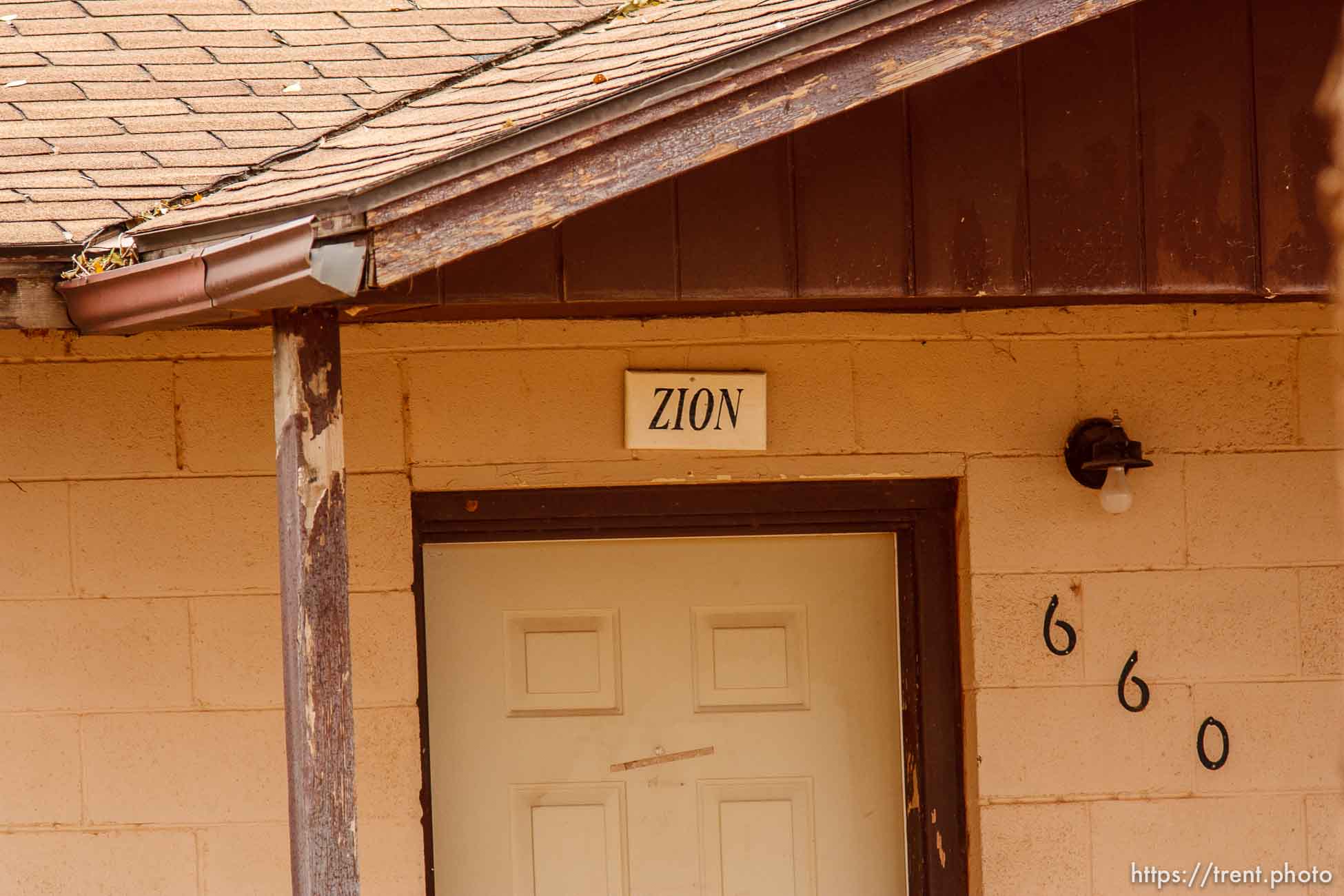 Zion sign over door, Friday November 30, 2012.