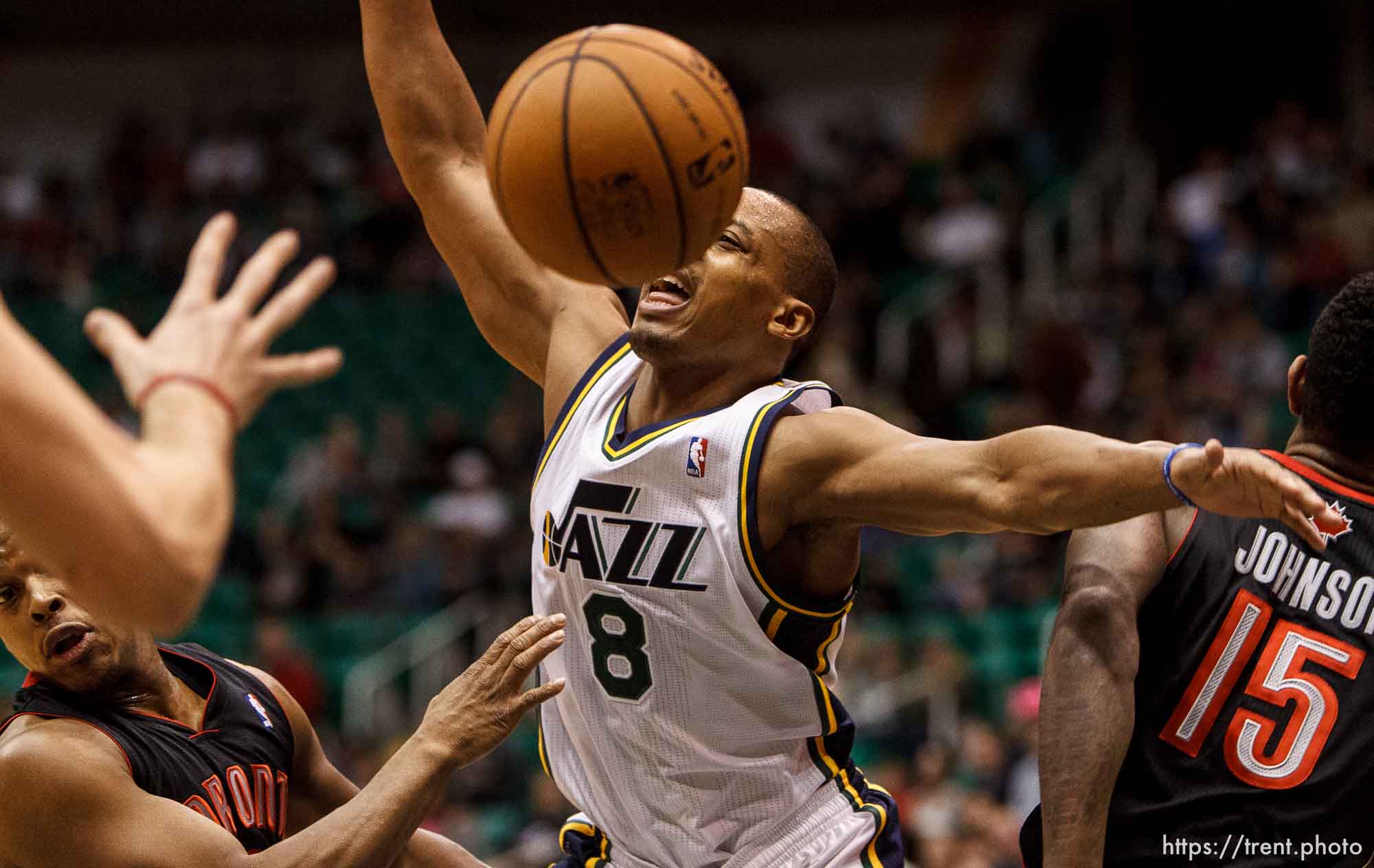 Trent Nelson  |  The Salt Lake Tribune
Utah Jazz point guard Randy Foye (8) loses the ball as the Utah Jazz face the Toronto Raptors Friday December 7, 2012.