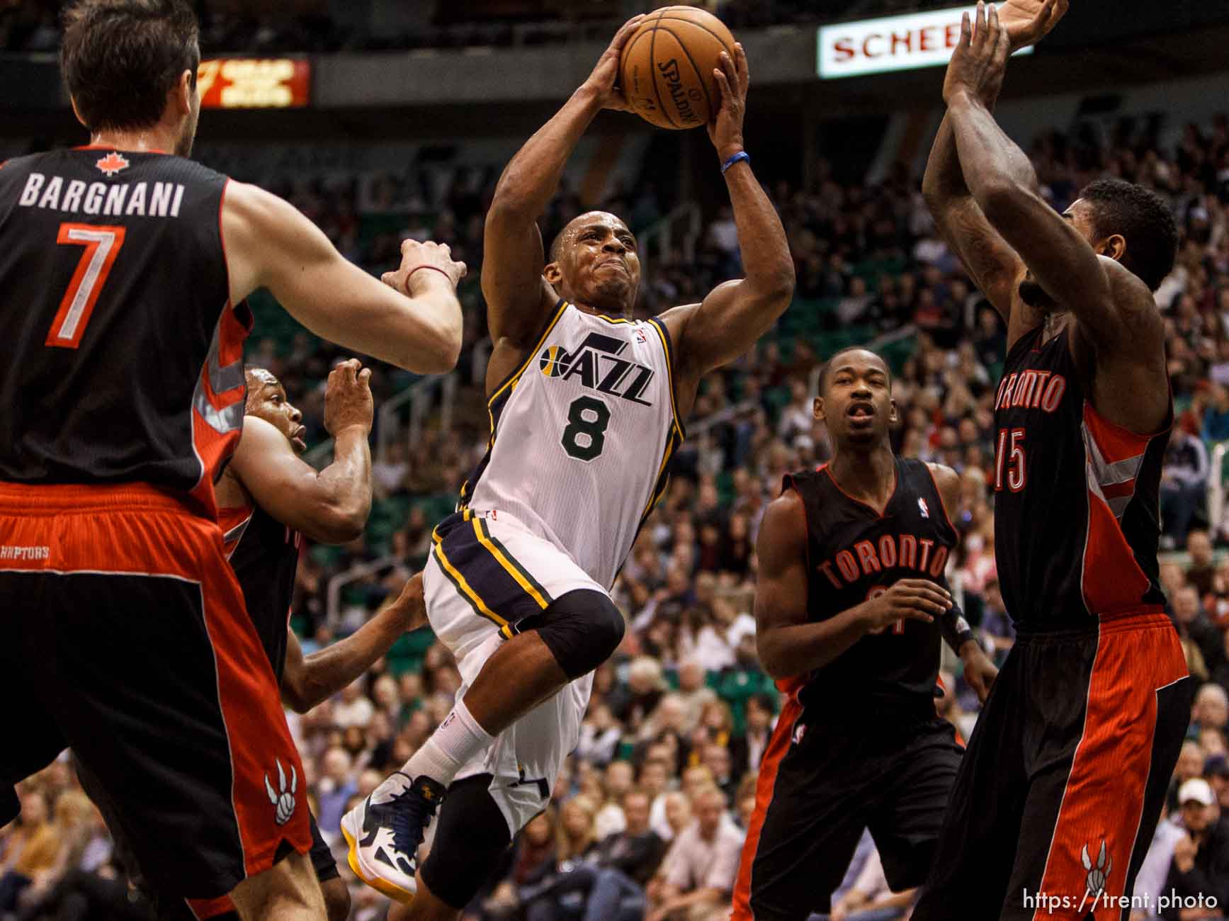 Trent Nelson  |  The Salt Lake Tribune
Utah Jazz point guard Randy Foye (8) shoots the ball as the Utah Jazz face the Toronto Raptors Friday December 7, 2012.