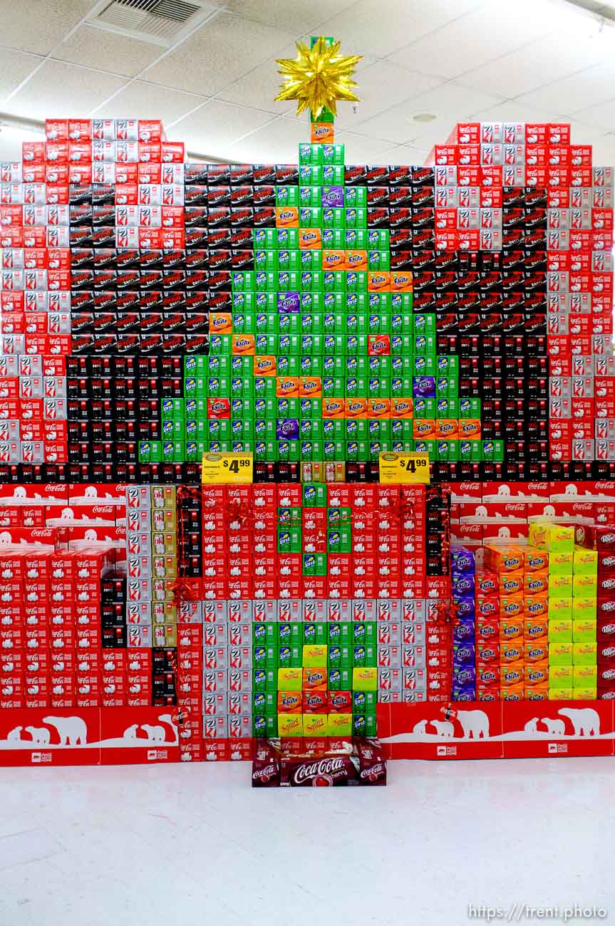 christmas tree made from soda cases at viva market, Wednesday December 12, 2012