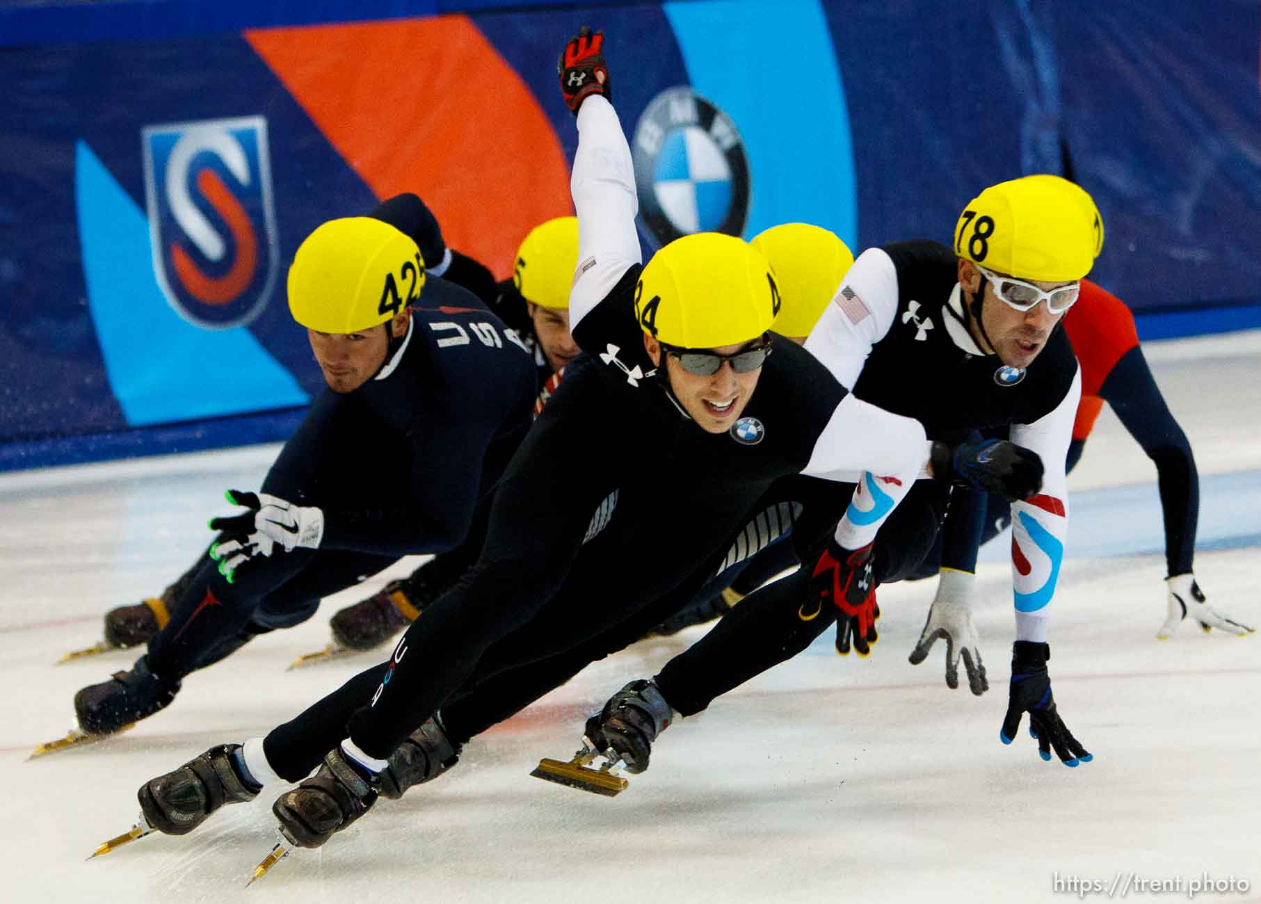 Trent Nelson  |  The Salt Lake Tribune
Skaters in the Mens 3000 Meters Final at the US Short Track Championship at the Olympic Oval in Kearns, Saturday December 22, 2012. Kyle Carr in front.