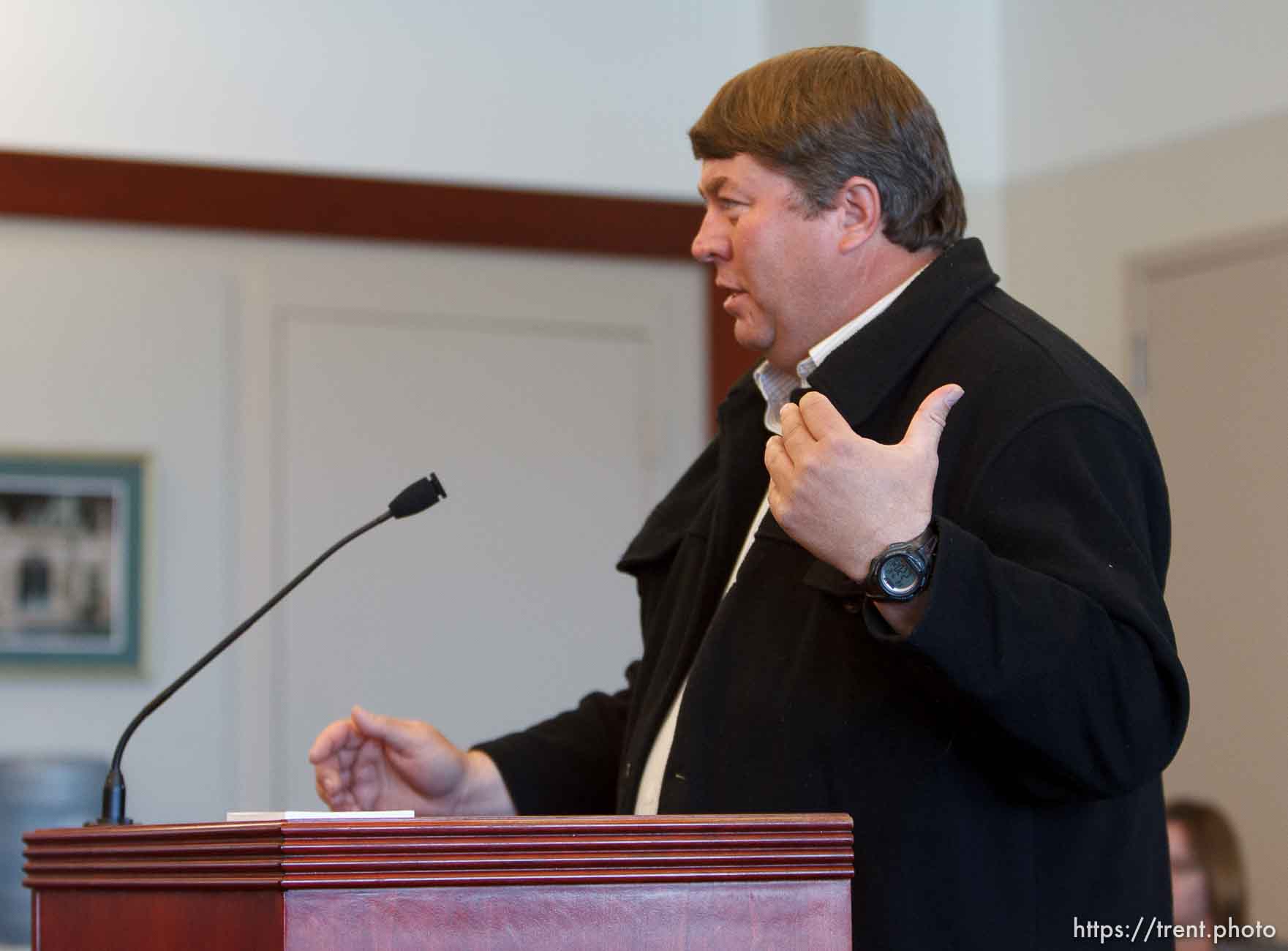 Trent Nelson  |  The Salt Lake Tribune
Willie Jessop speaks during a court hearing on the polygamous UEP land trust, Friday April 12, 2013 in Salt Lake City.