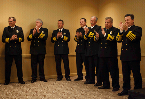 Stock Film of Fire Chiefs Applauding