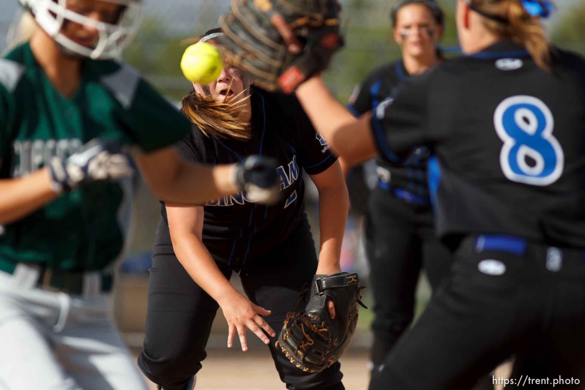 Trent Nelson  |  The Salt Lake Tribune
Bingham's Taylor Clemens throws to first as Copper Hills defeats Bingham High School in the 5A softball tournament in Taylorsville Wednesday May 22, 2013. Alta Academy.