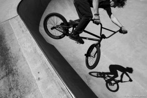 Trent Nelson  |  The Salt Lake Tribune
Devan Latturner catches air on his BMX bike at the Layton City skatepark Thursday June 6, 2013.