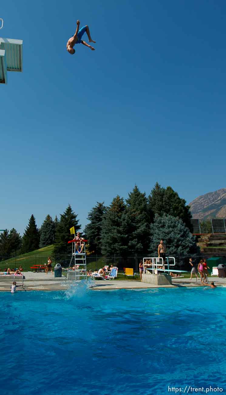 Trent Nelson  |  The Salt Lake Tribune
Tim Leary leaps from the platform at the Cottonwood Heights Recreation Center Wednesday July 10, 2013.