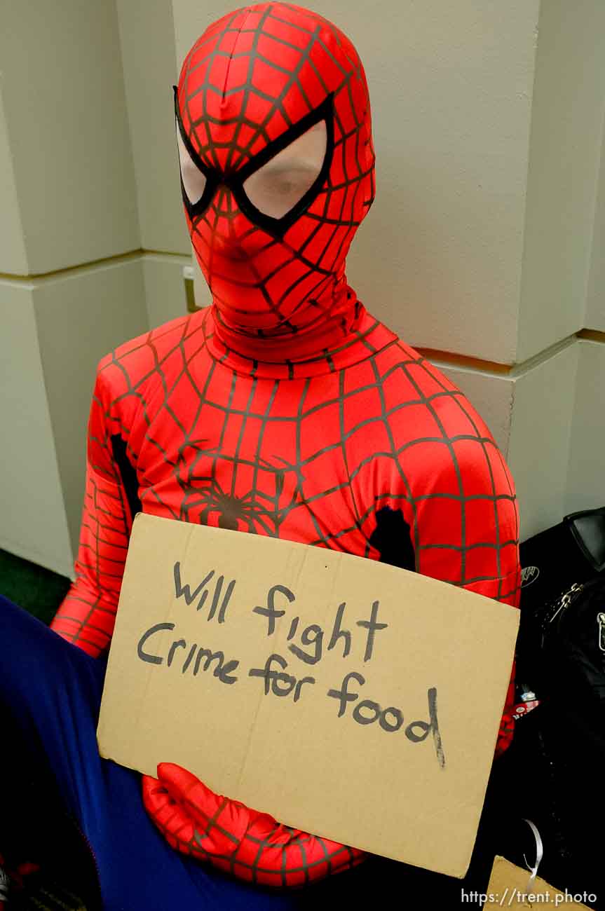 Trent Nelson  |  The Salt Lake Tribune
Homeless Spiderman Kyle Anderson at Salt Lake Comic Con in Salt Lake City Saturday, September 7, 2013.