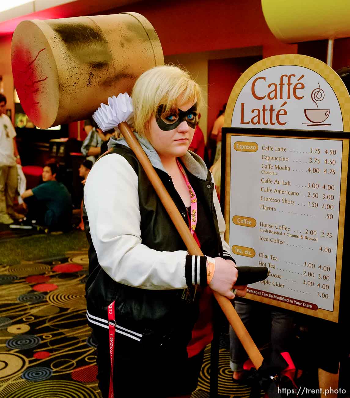 Trent Nelson  |  The Salt Lake Tribune
Asia Kelson, dressed as Harley Quinn, stops in for a snack at Caffe Latte, during Salt Lake Comic Con in Salt Lake City Saturday, September 7, 2013.