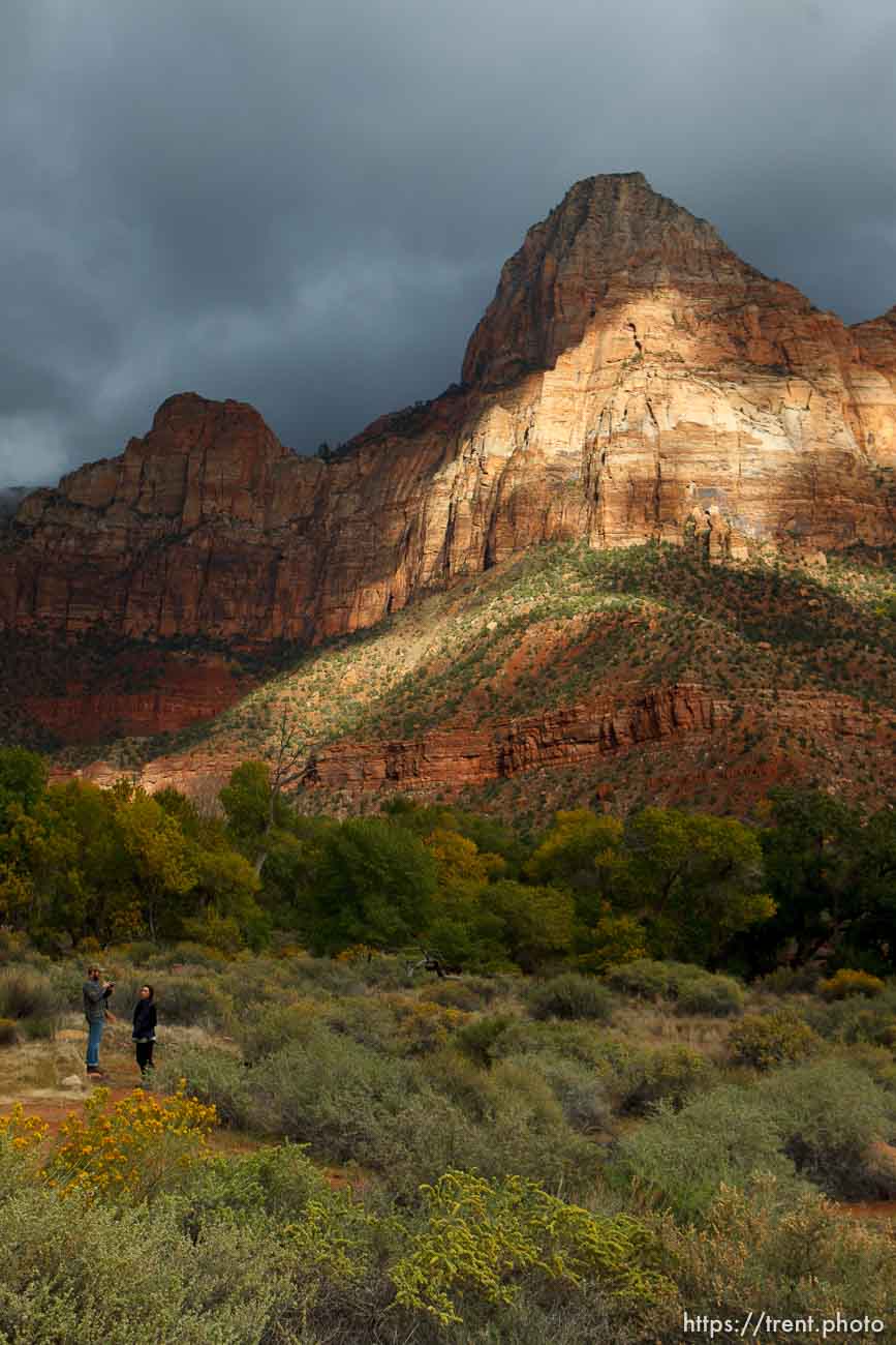 Trent Nelson  |  The Salt Lake Tribune
The late afternoon sun lights up the entrance to Zion National Park, Thursday, October 10, 2013. The state and federal governments are working out the details of a deal to reopen the parks as the government shutdown continues.
