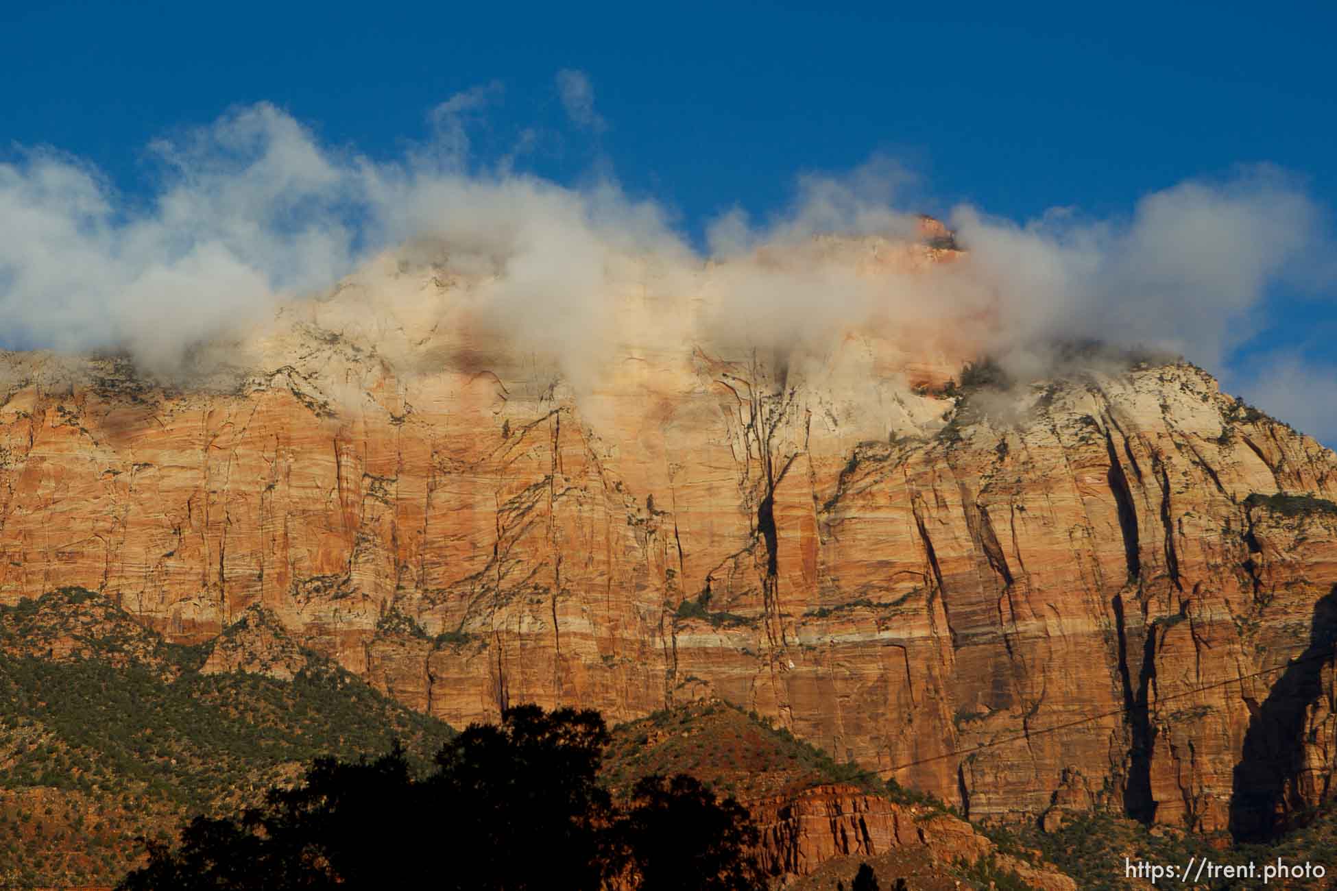 Trent Nelson  |  The Salt Lake Tribune
Fog and mist on the rock, in Springdale near Zion National Park, Friday, October 11, 2013.